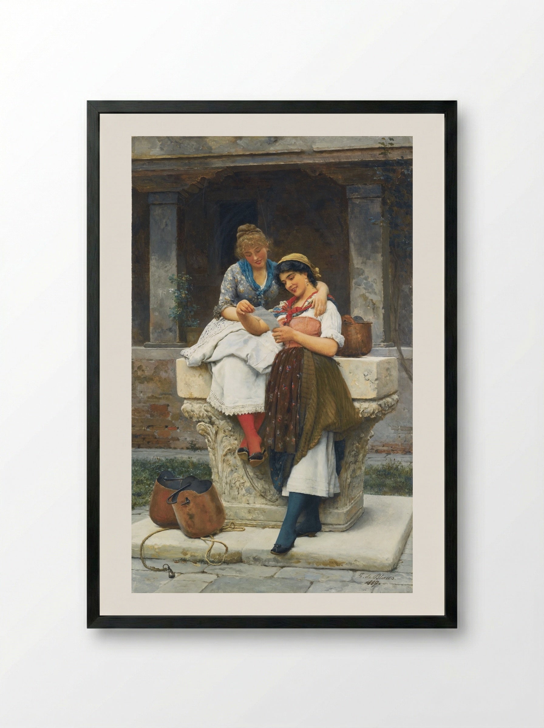 The Love Letter - Eugene de Blaas - Framed Print Black