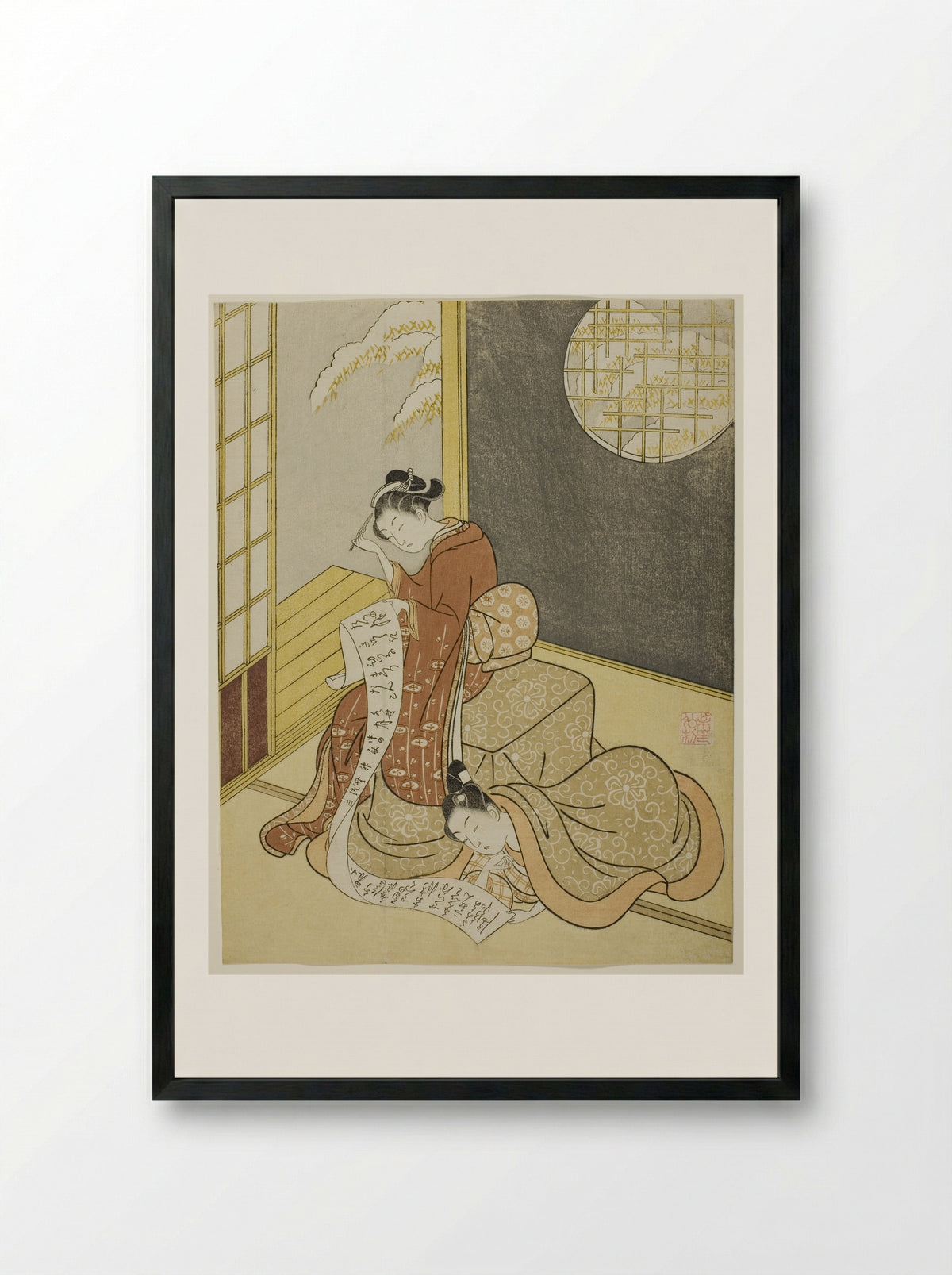 The Love Letter - Suzuki Harunobu - Framed Print Black