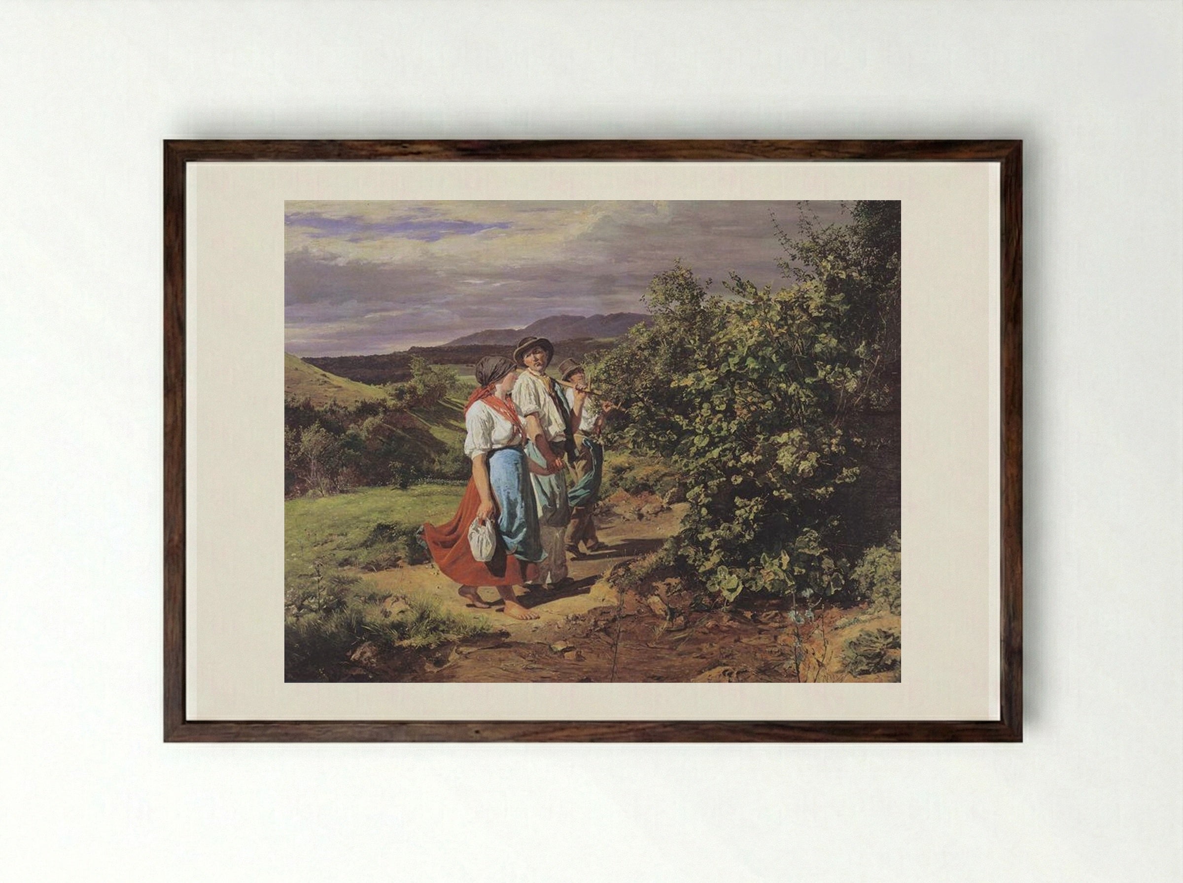 The Lovers at a Crossroads - Ferdinand Georg Waldmüller - Framed Print Dark Wood