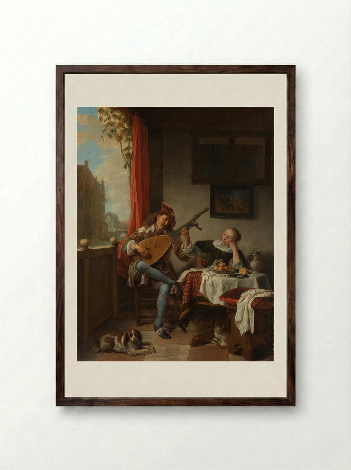 The Lutenist - Hendrick Martensz Sorgh - Framed Print Dark Wood