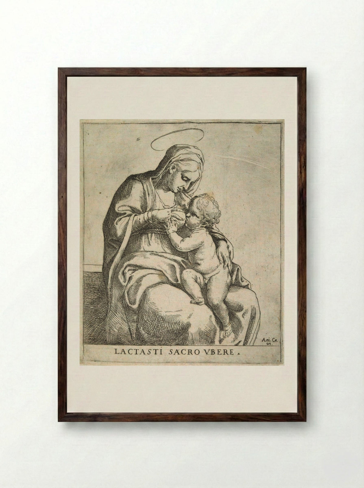 The Madonna Nursing the Christ Child - Annibale Carracci - Framed Print Dark Wood
