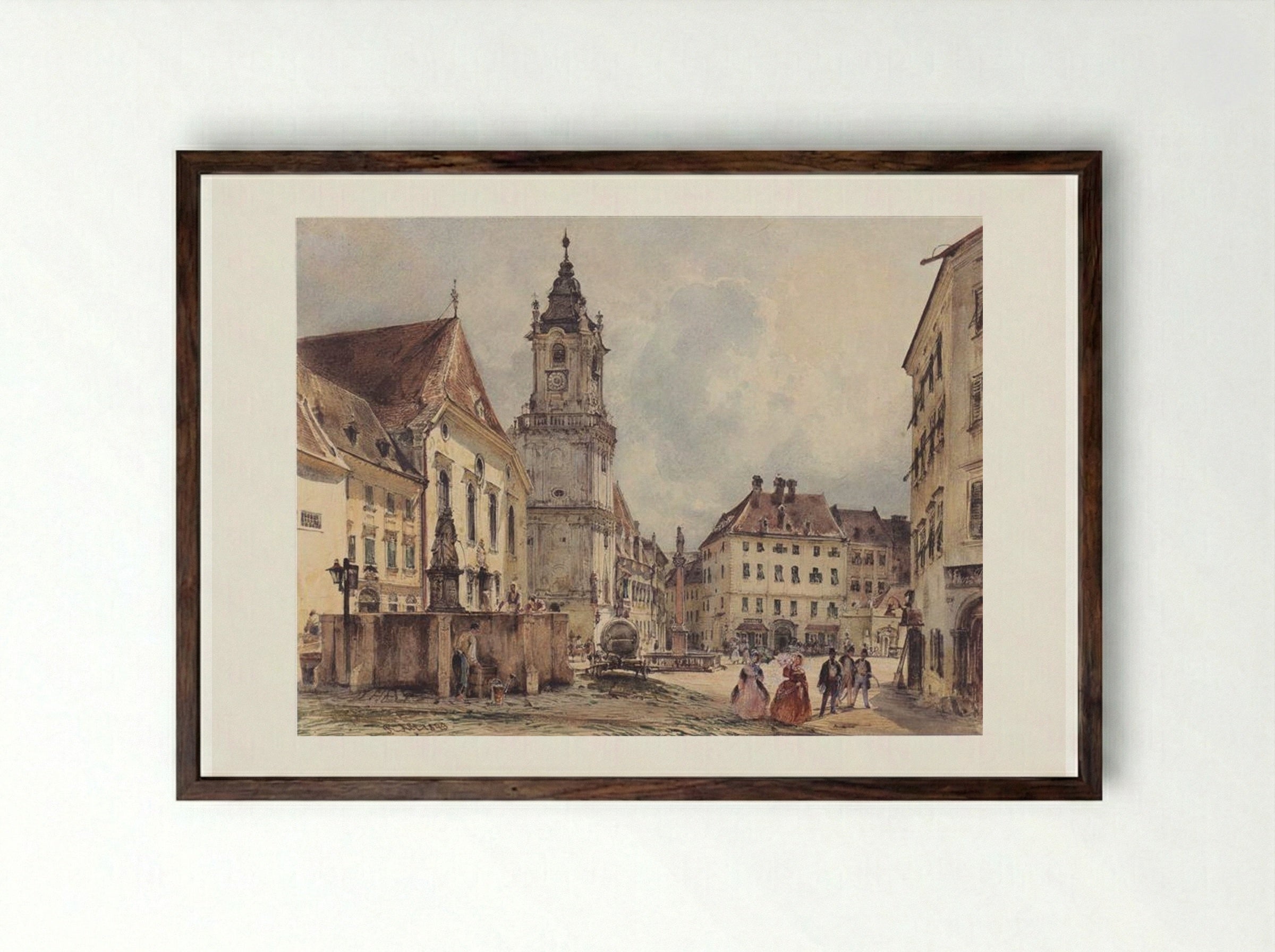 The Main Square in Bratislava - Rudolf von Alt - Framed Print Dark Wood