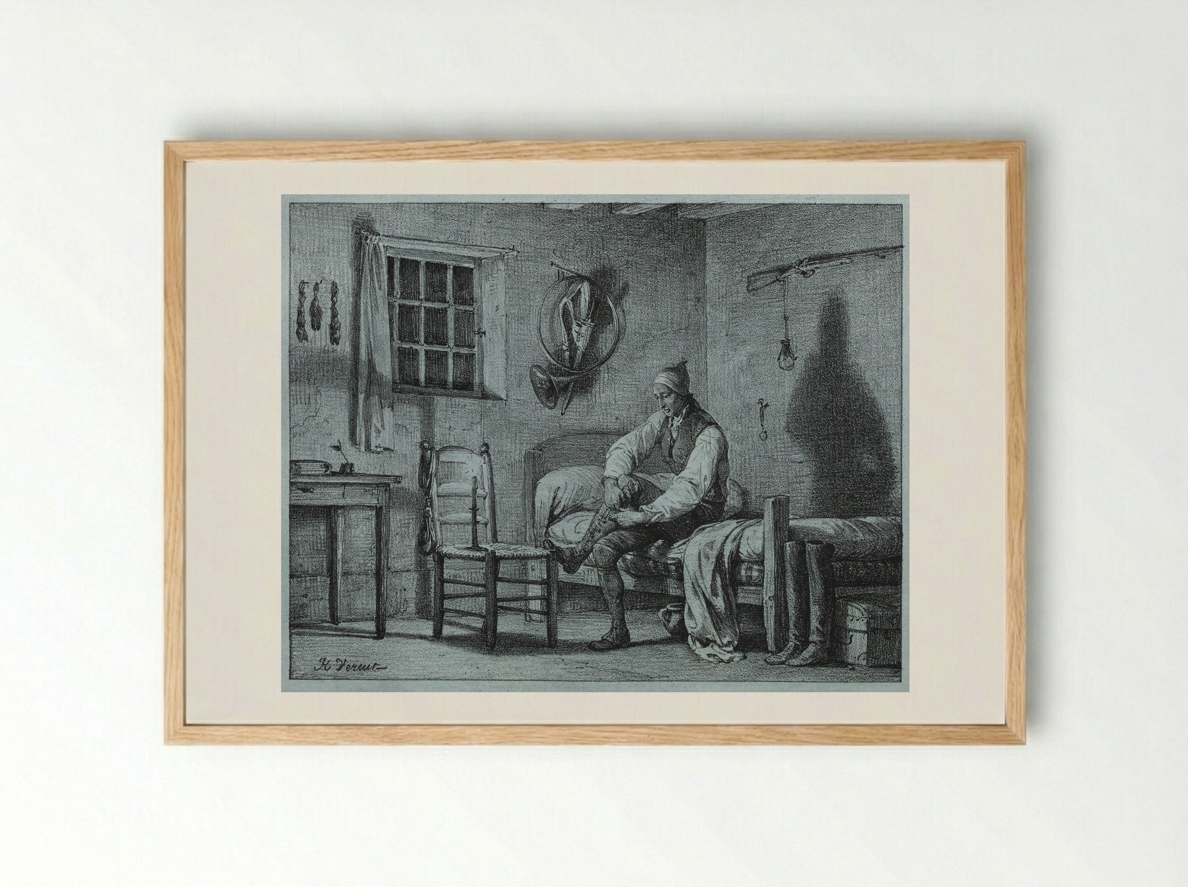 The Man-Servant of Limier Rising from Bed - Horace Vernet - Framed Print Wood