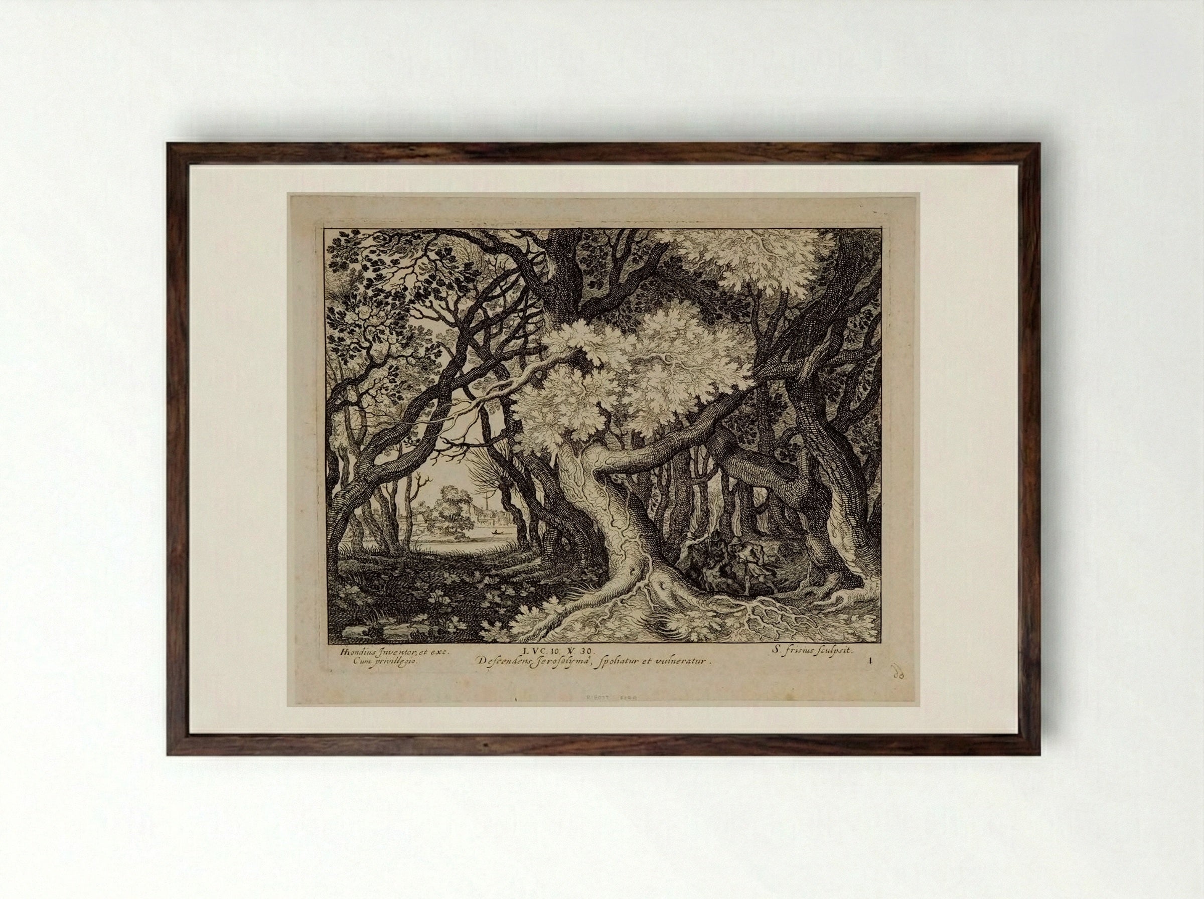 The Man Wounded by the Thieves - Simon Frisius - Framed Print Dark Wood