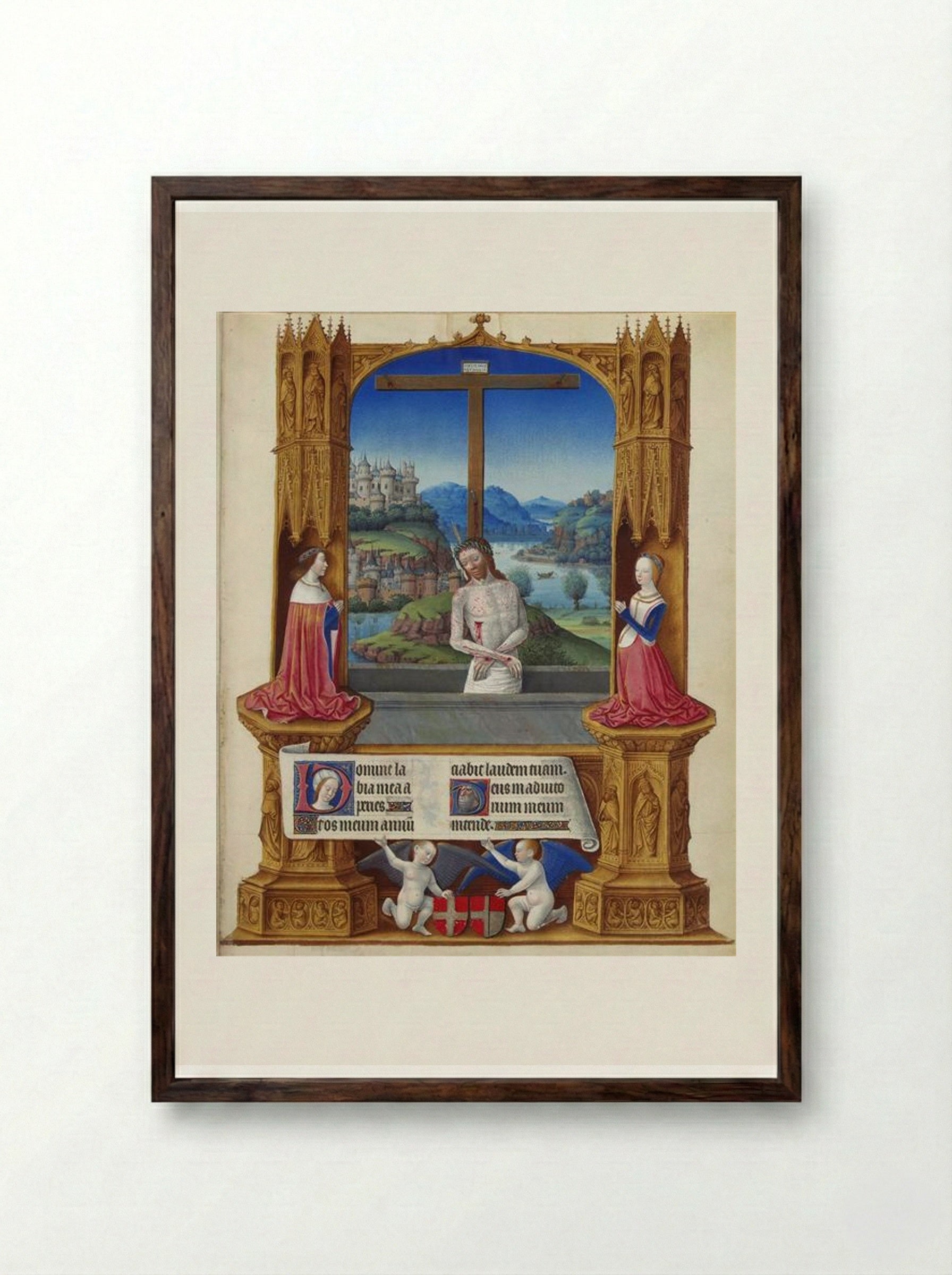 The Man of Sorrows - Limbourg brothers - Framed Print Dark Wood