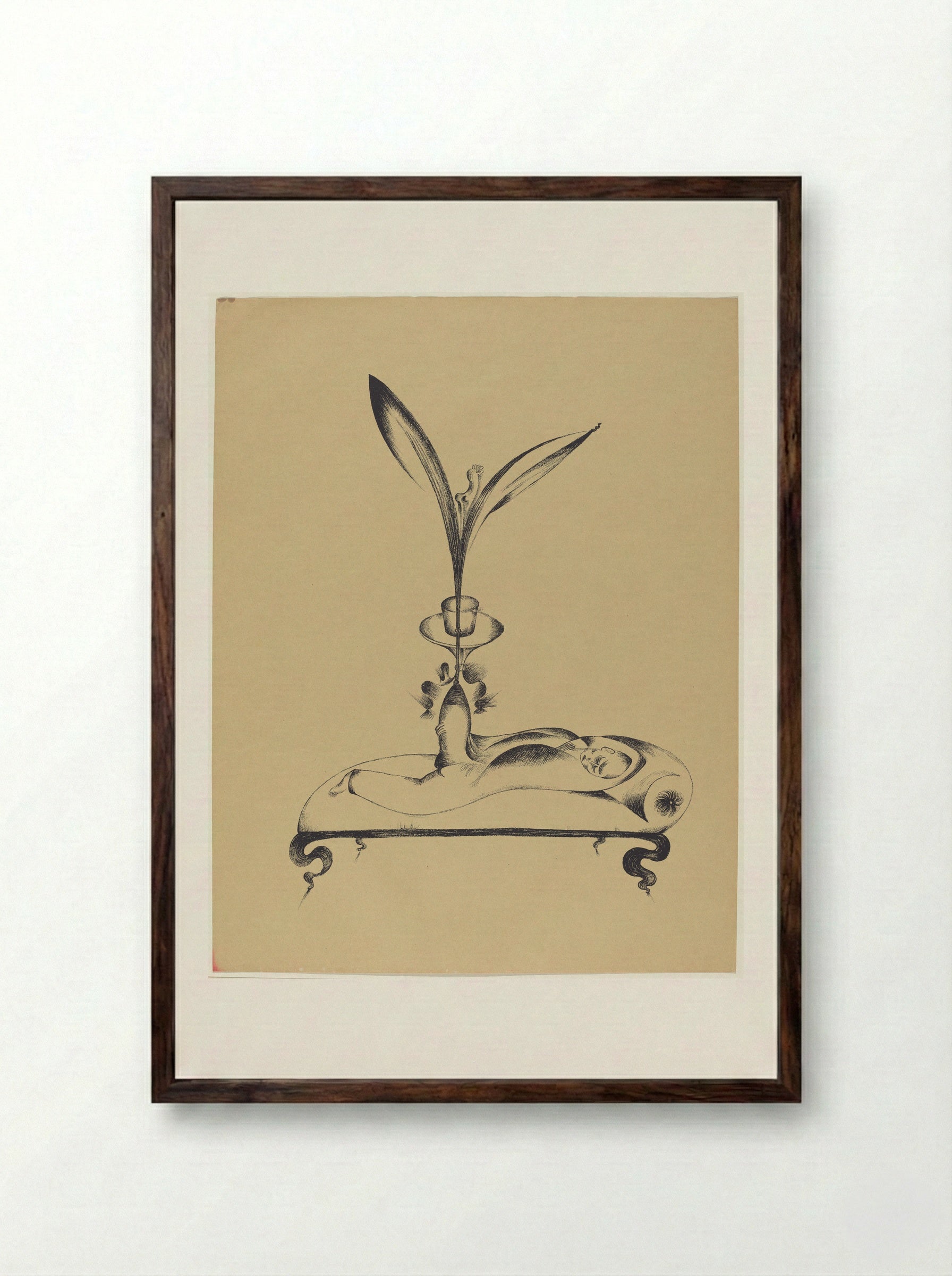 The Man with the Wooden Leg Dreams - Heinrich Hoerle - Framed Print Dark Wood