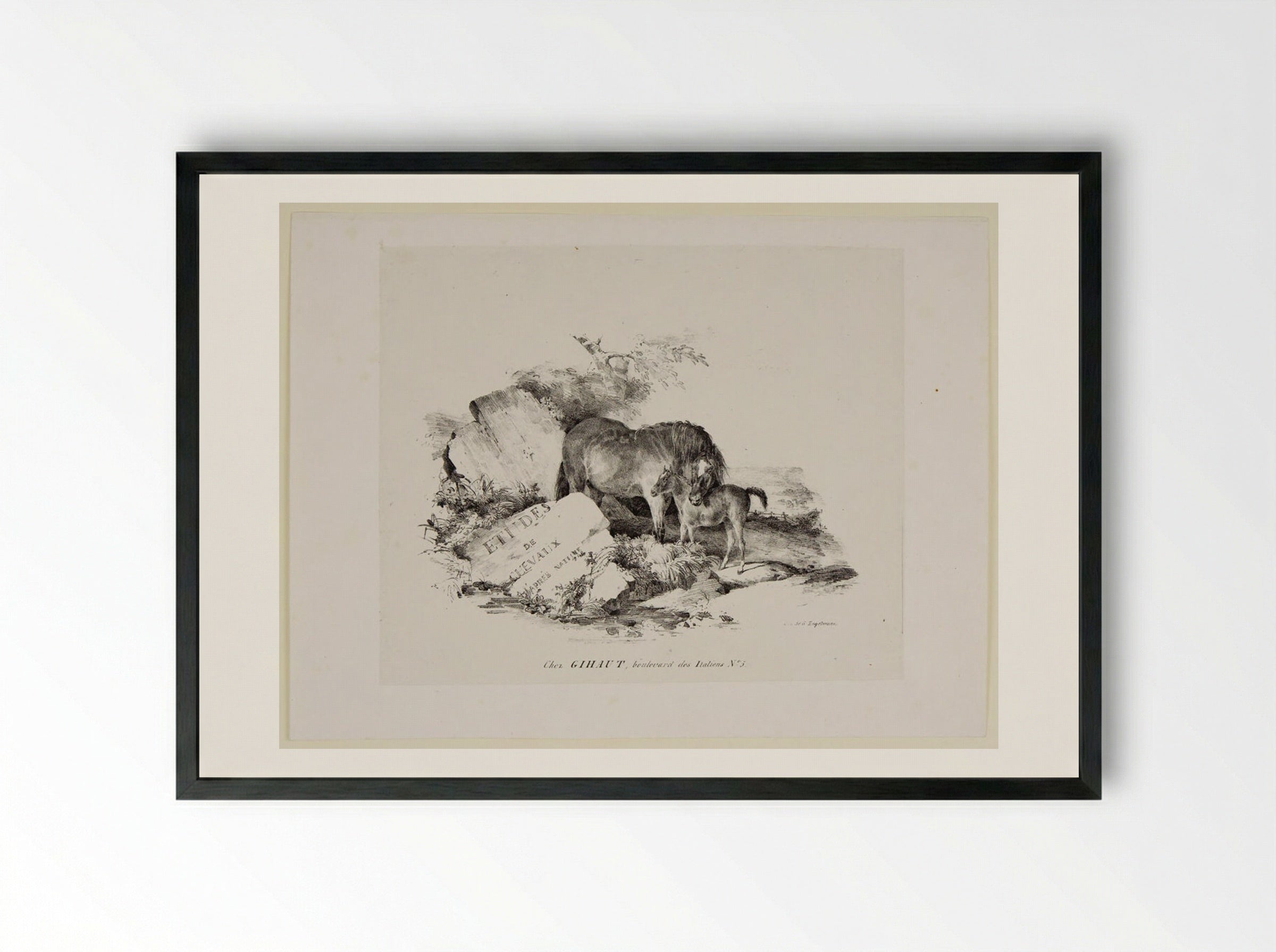 The Mare and Its Colt - Théodore Géricault - Framed Print Black