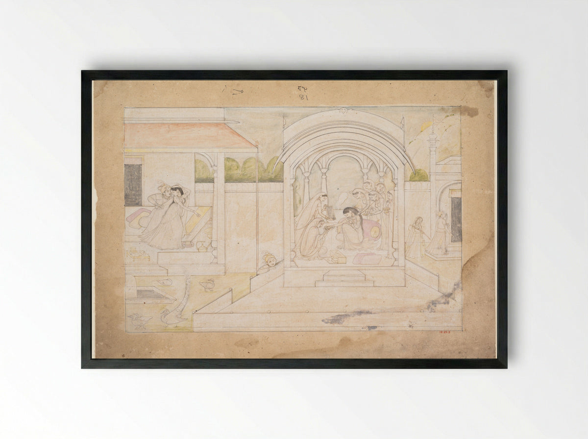 The Marital Bliss of Nala and Damayanti - Ranjha - Framed Print Black