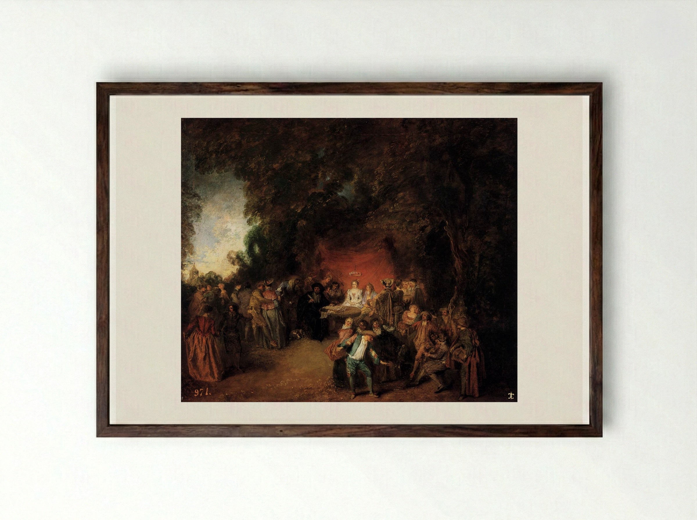 The Marriage Contract - Antoine Watteau - Framed Print Dark Wood
