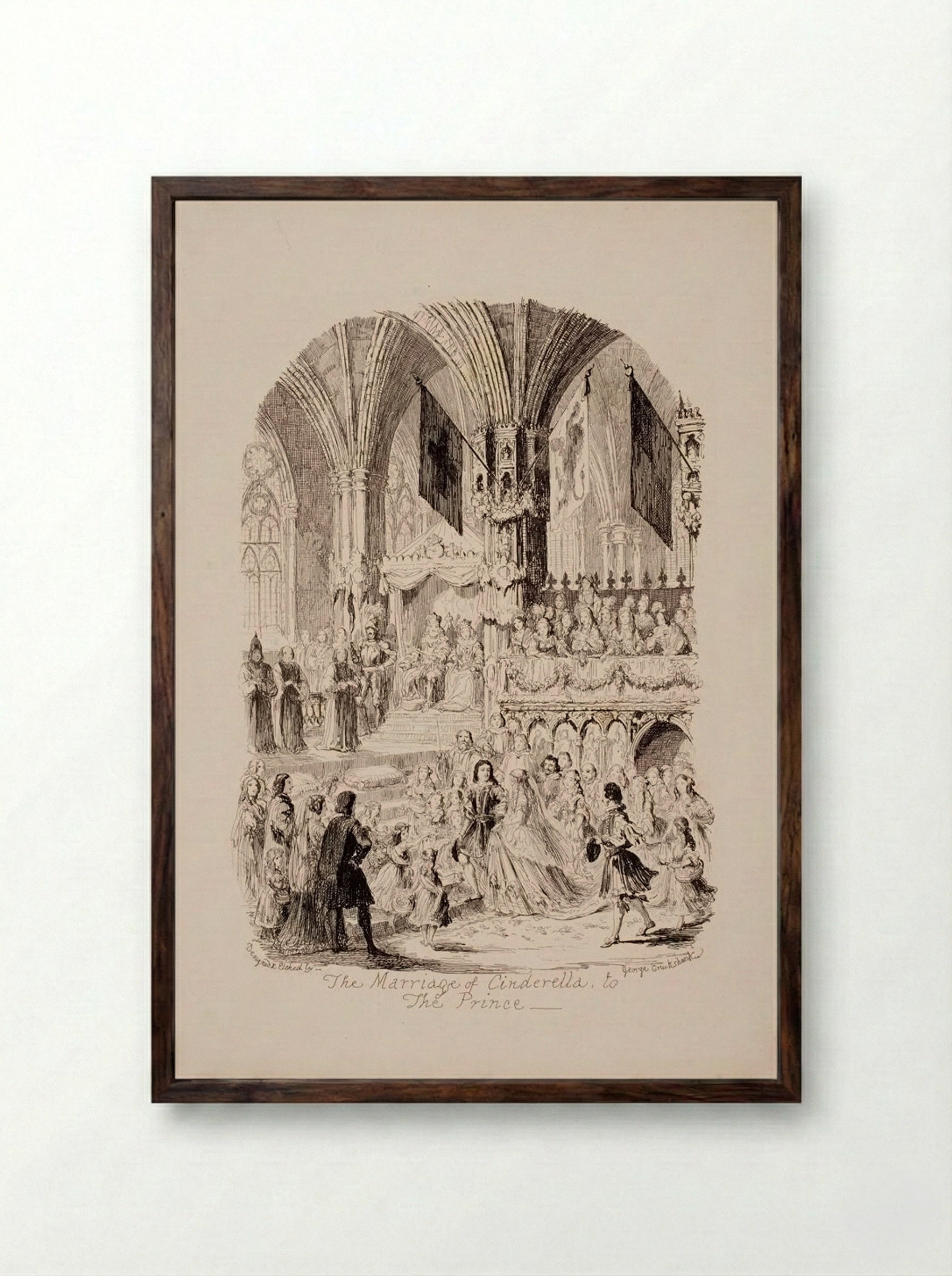 The Marriage of Cinderella - George Cruikshank - Framed Print Dark Wood