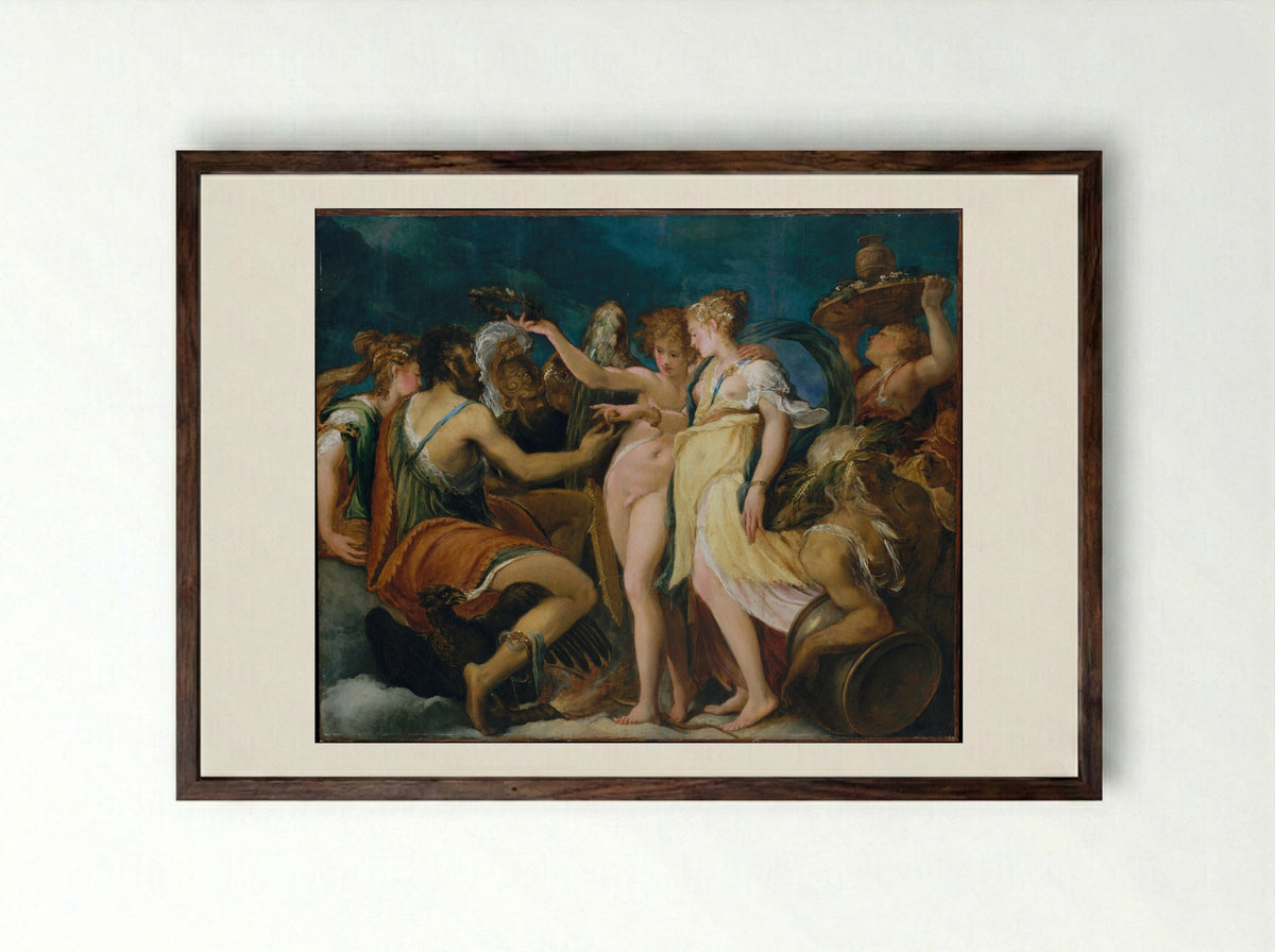 The Marriage of Cupid and Psyche - Andrea Schiavone - Framed Print Dark Wood