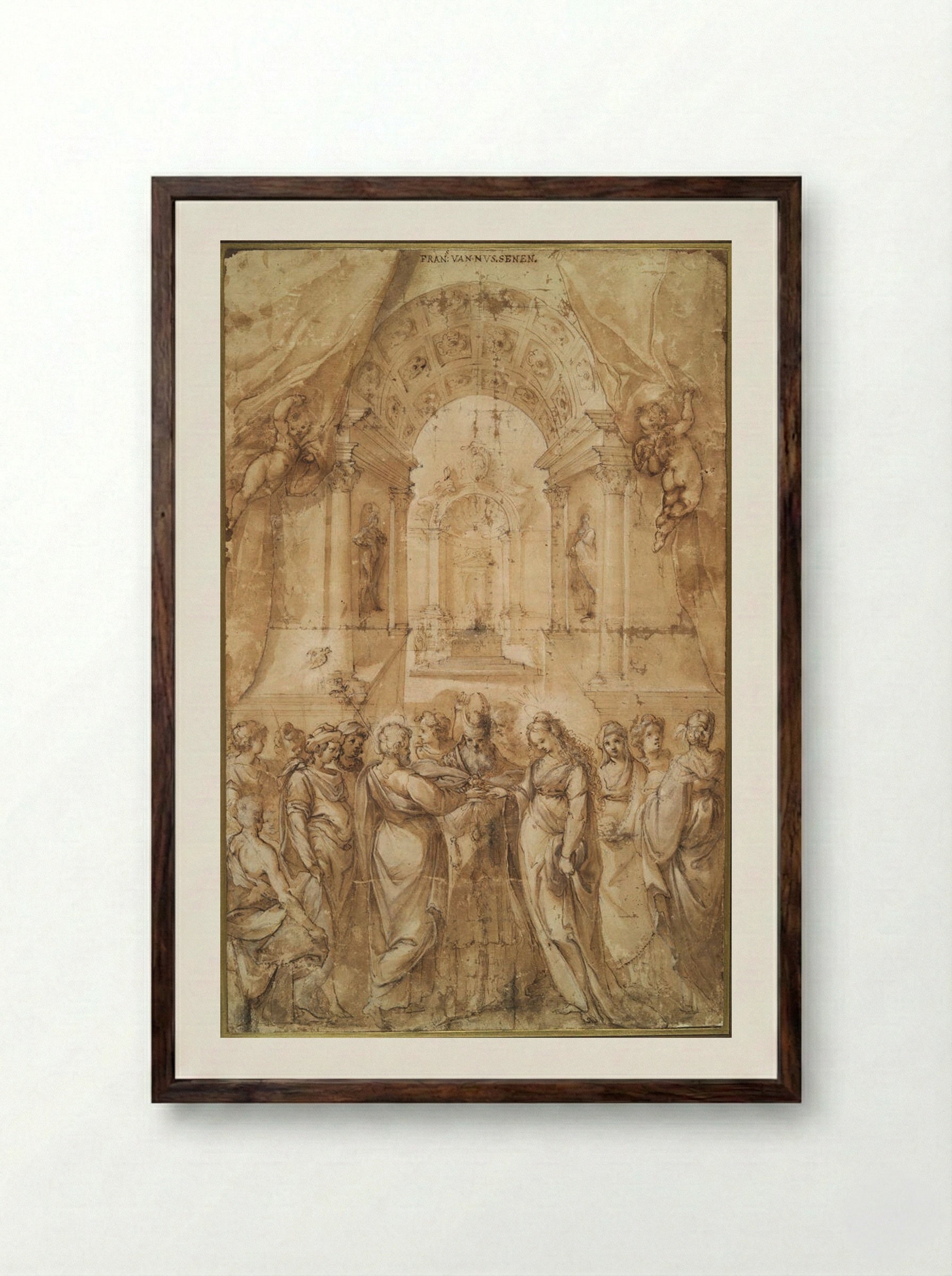 The Marriage of the Virgin - Francesco Vanni - Framed Print Dark Wood