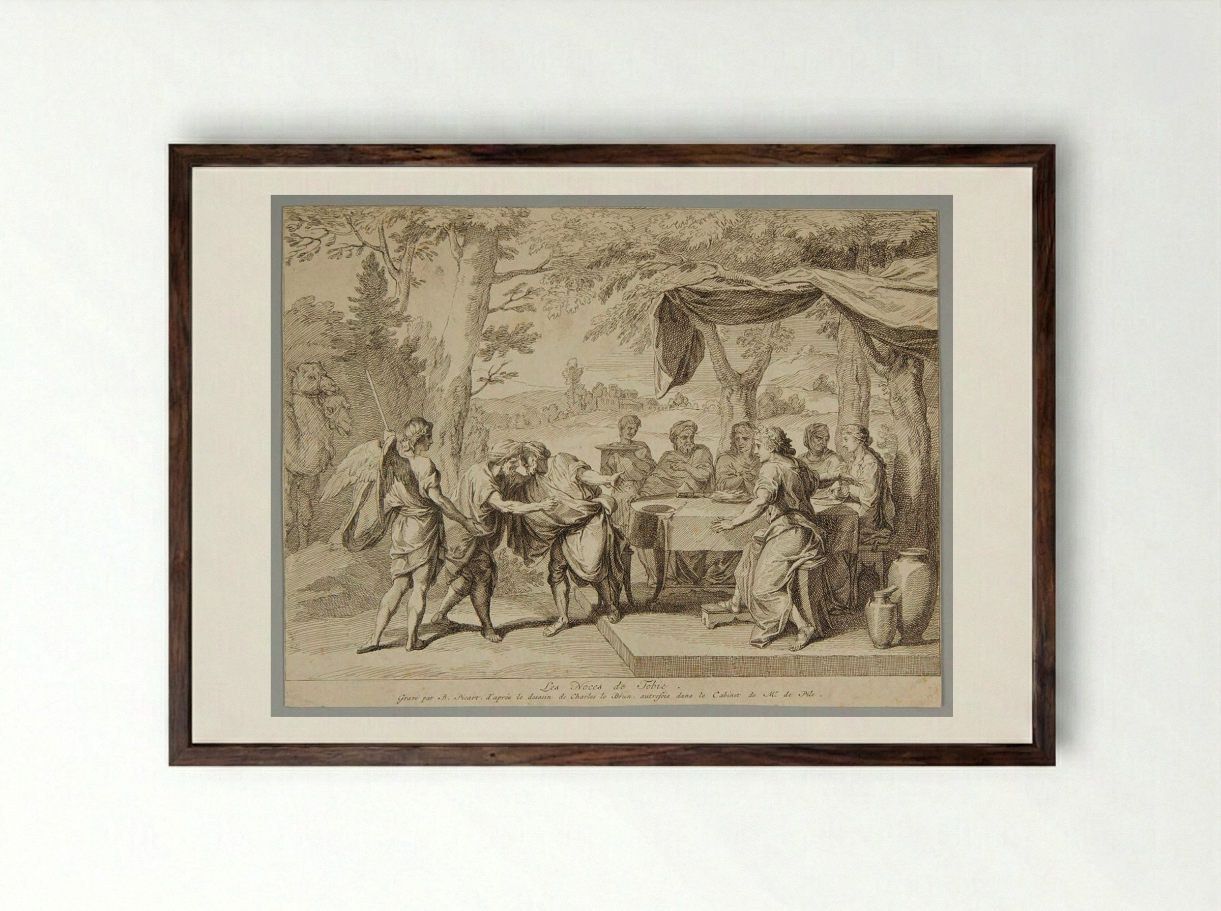 The Marriages of Tobie - Bernard Picart - Framed Print Dark Wood