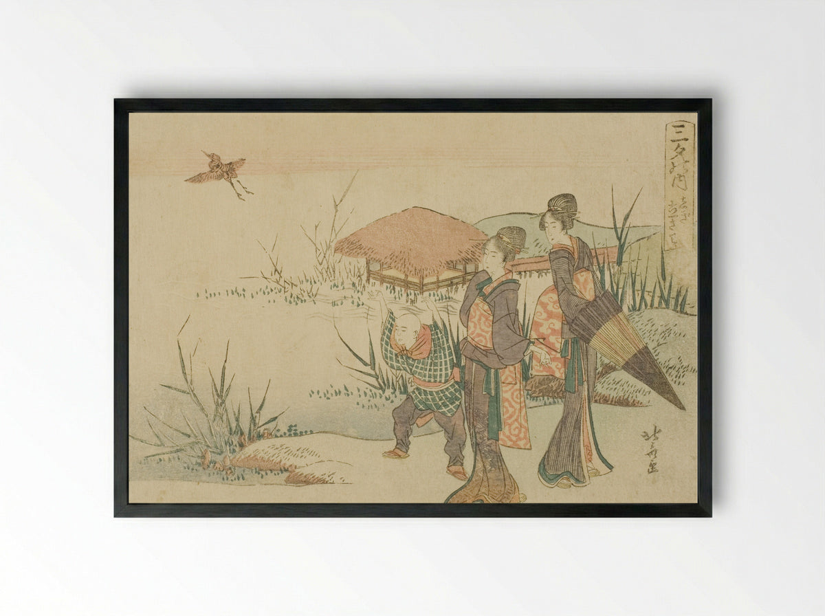 The Marsh Where the Snipe Takes Flight - Katsushika Hokusai - Framed Print Black