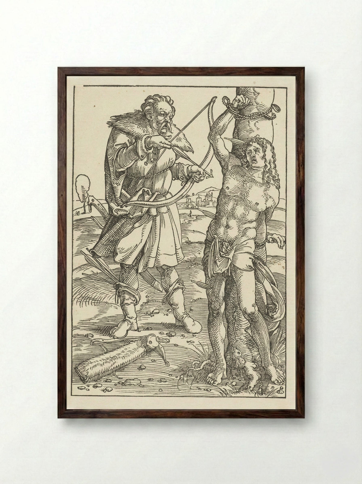 The Martyrdom of Saint Sebastian - Hans Baldung Grien - Framed Print Dark Wood