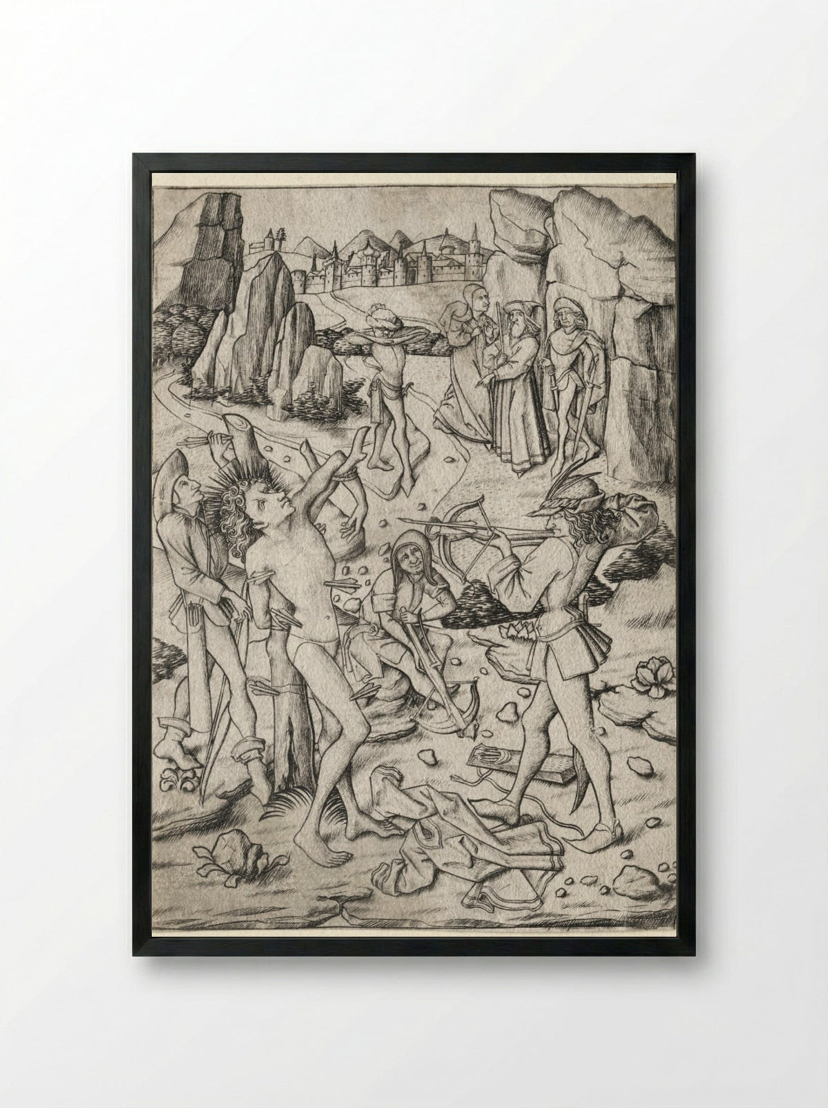 The Martyrdom of St. Sebastian - Master ES - Framed Print Black