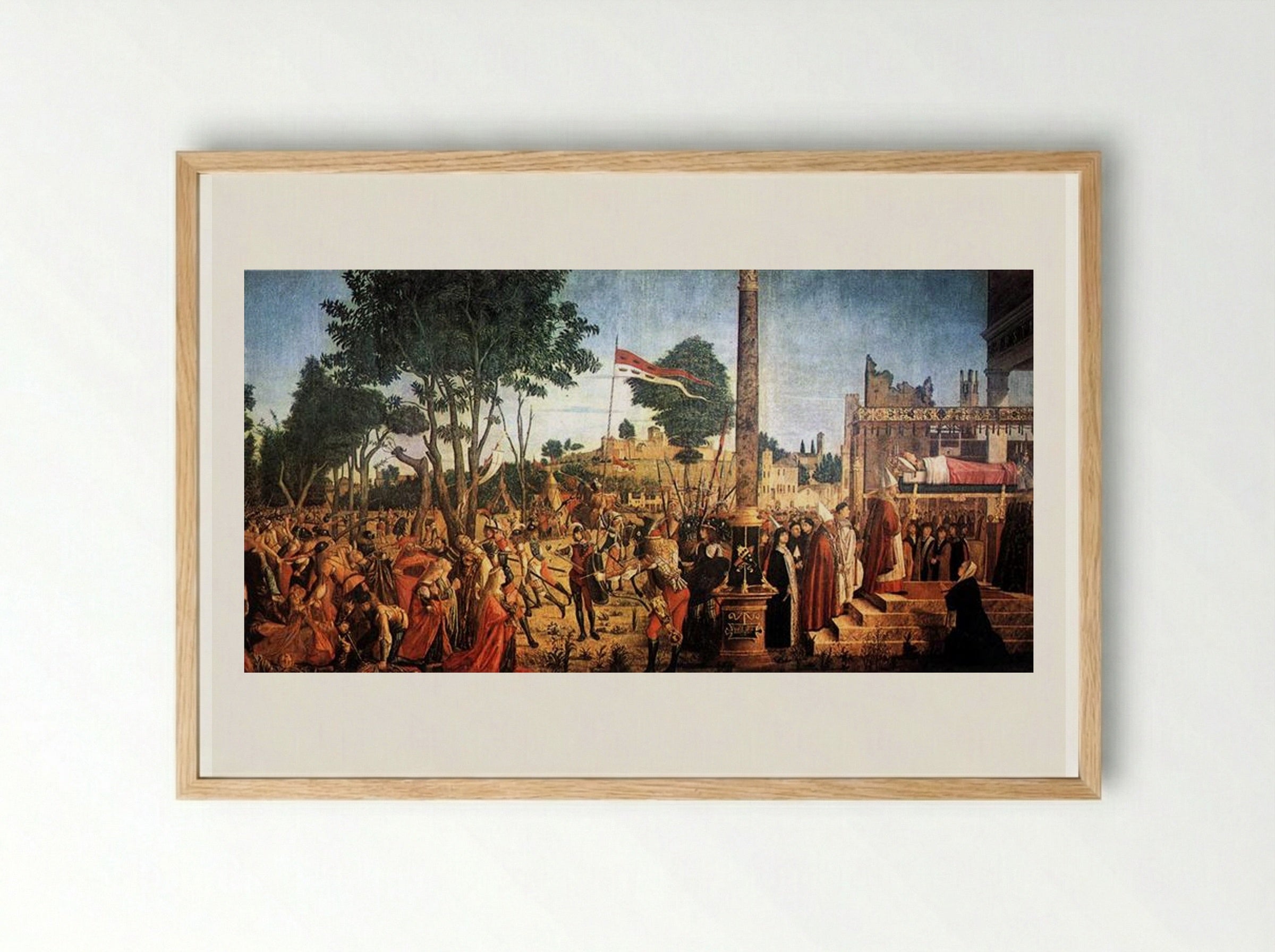 The Martyrdom of the Pilgrims and the Funeral of St. Ursula - Vittore Carpaccio - Framed Print Wood