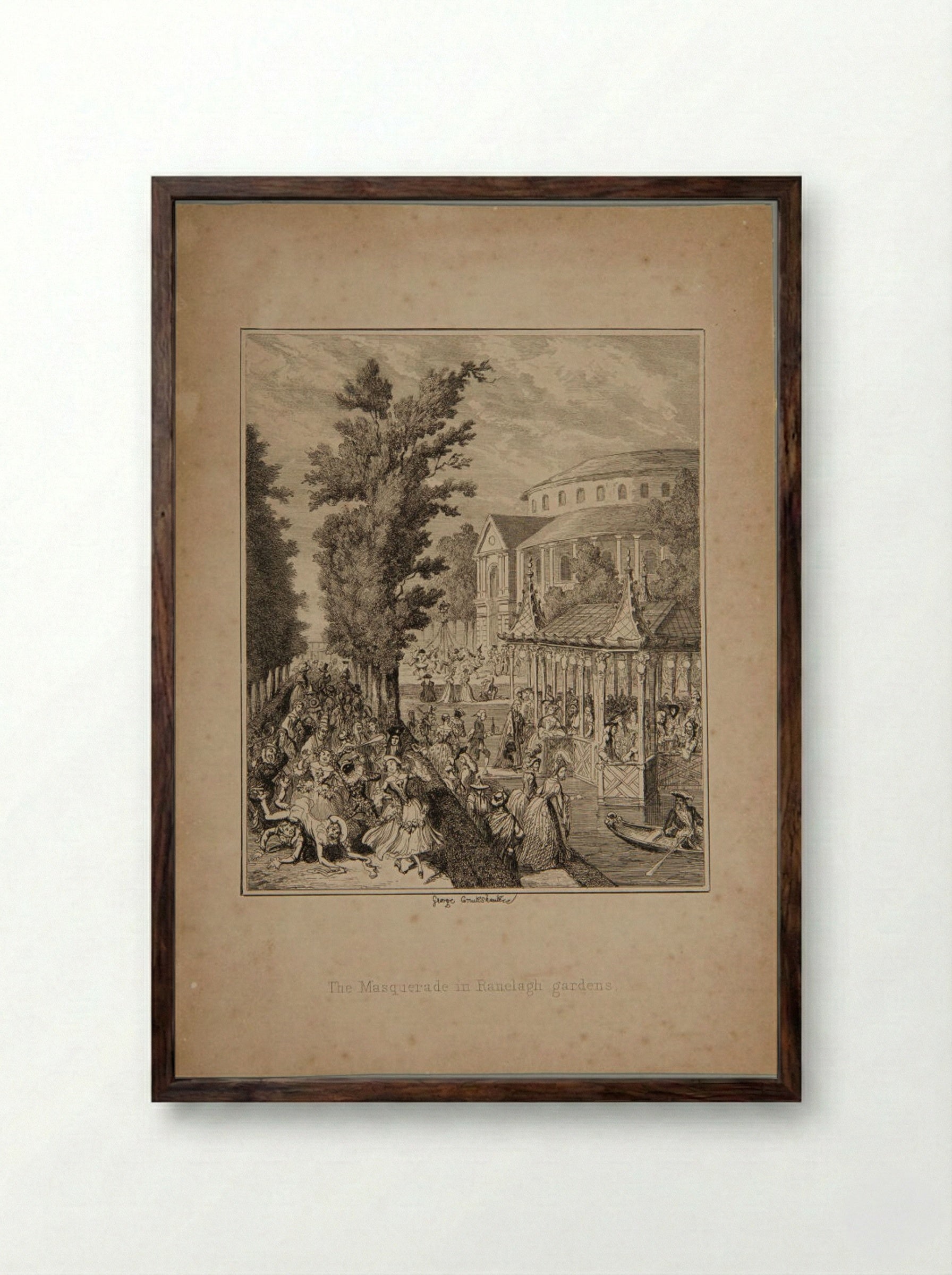 The Masquerade in Ranelagh Gardens - George Cruikshank - Framed Print Dark Wood