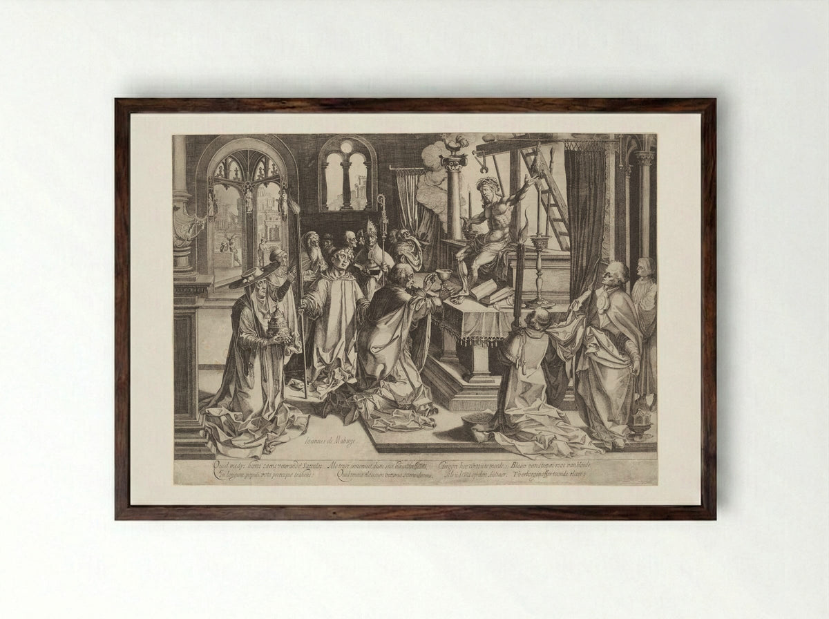 The Mass of Saint Gregory - Simon Frisius - Framed Print Dark Wood
