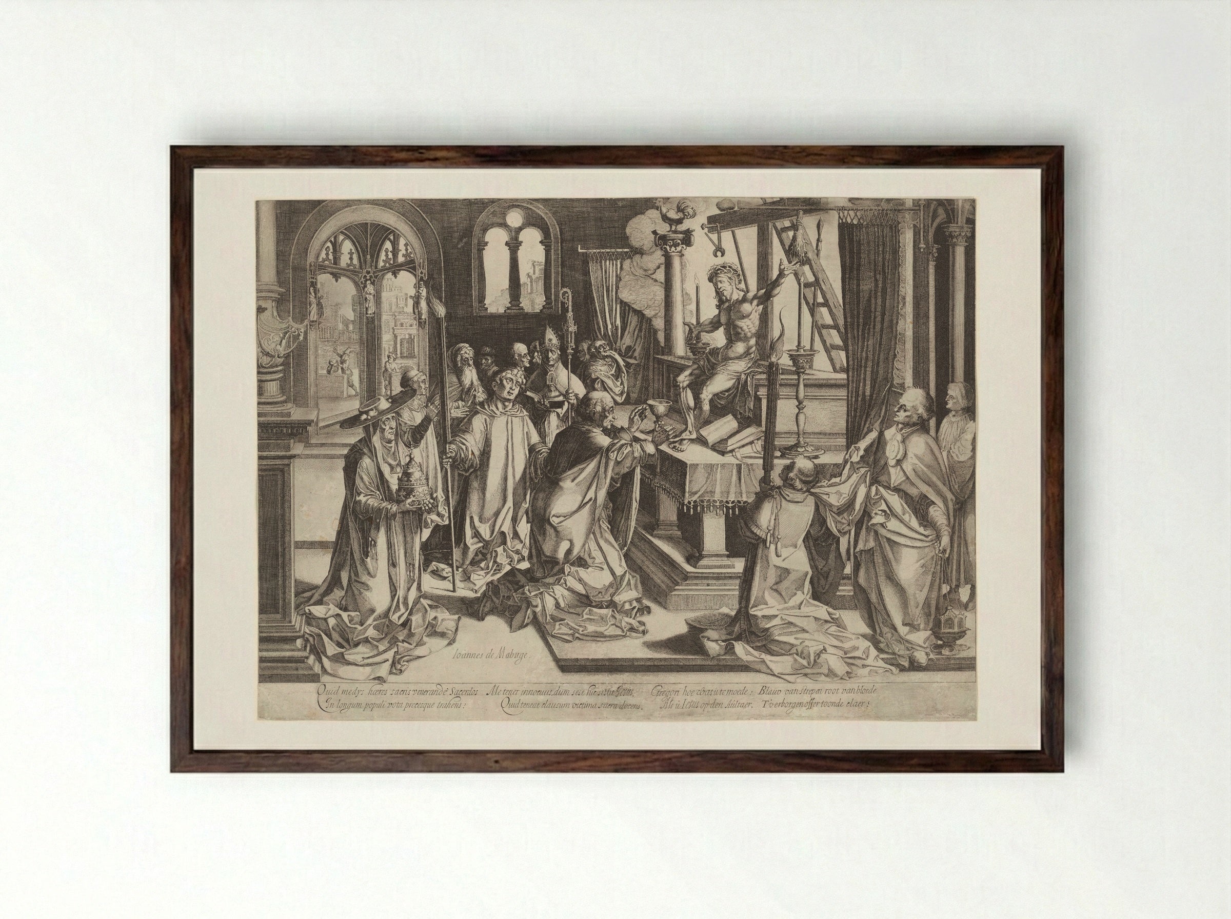 The Mass of Saint Gregory - Simon Frisius - Framed Print Dark Wood