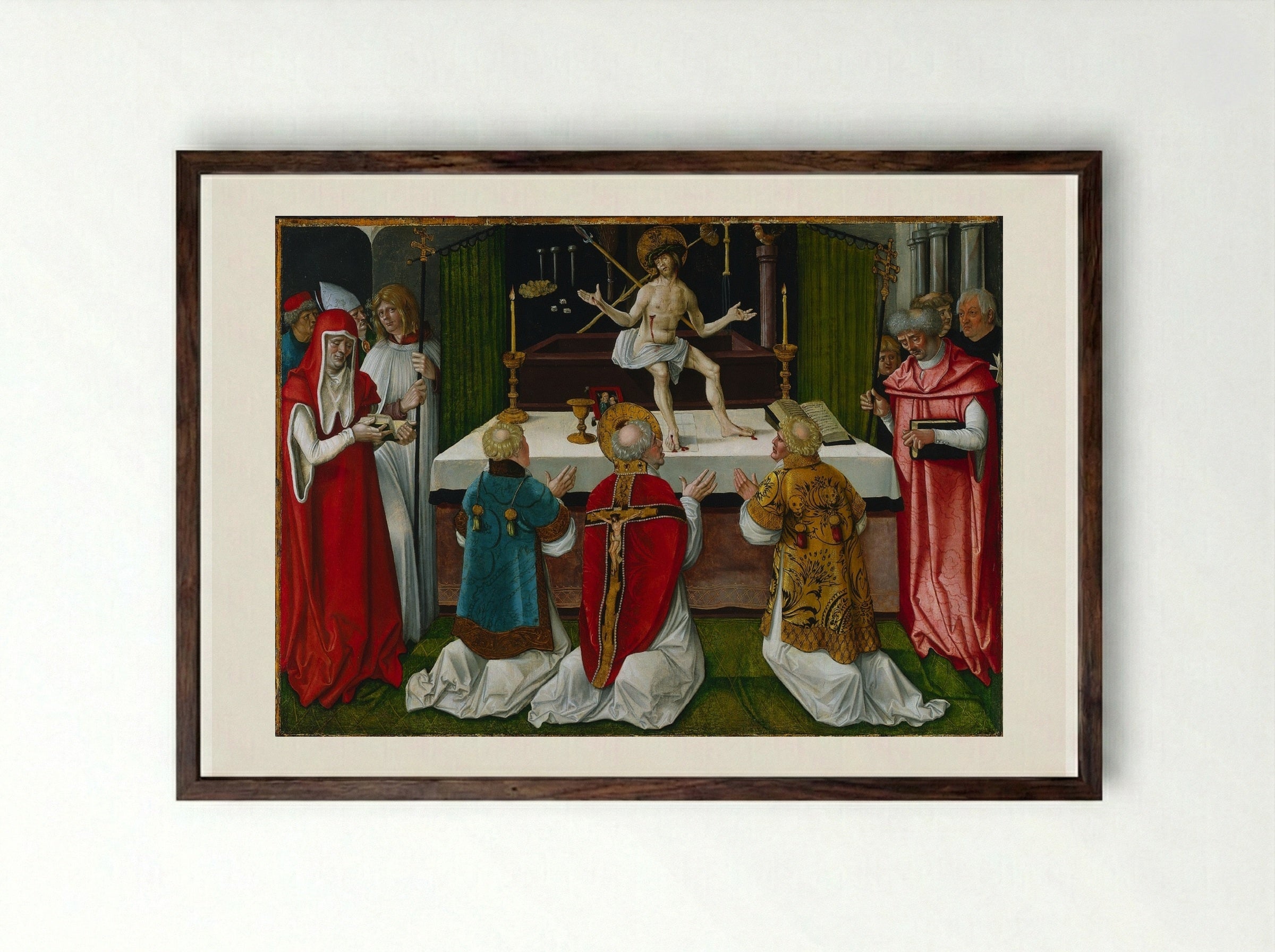 The Mass of Saint Gregory - Hans Baldung - Framed Print Dark Wood