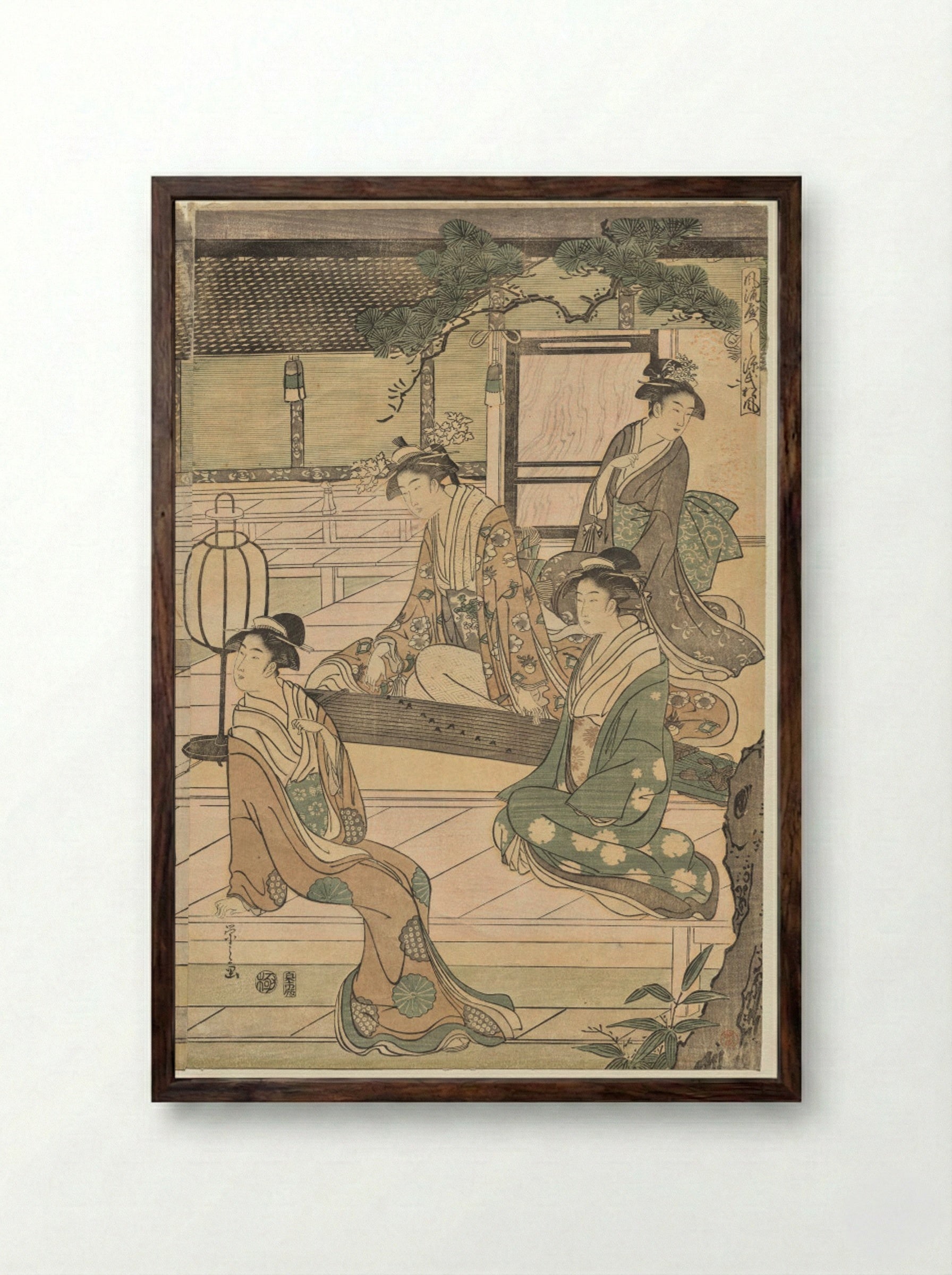 The Matsukaze Chapter of the Tale of Genji - Chōbunsai Eishi - Framed Print Dark Wood