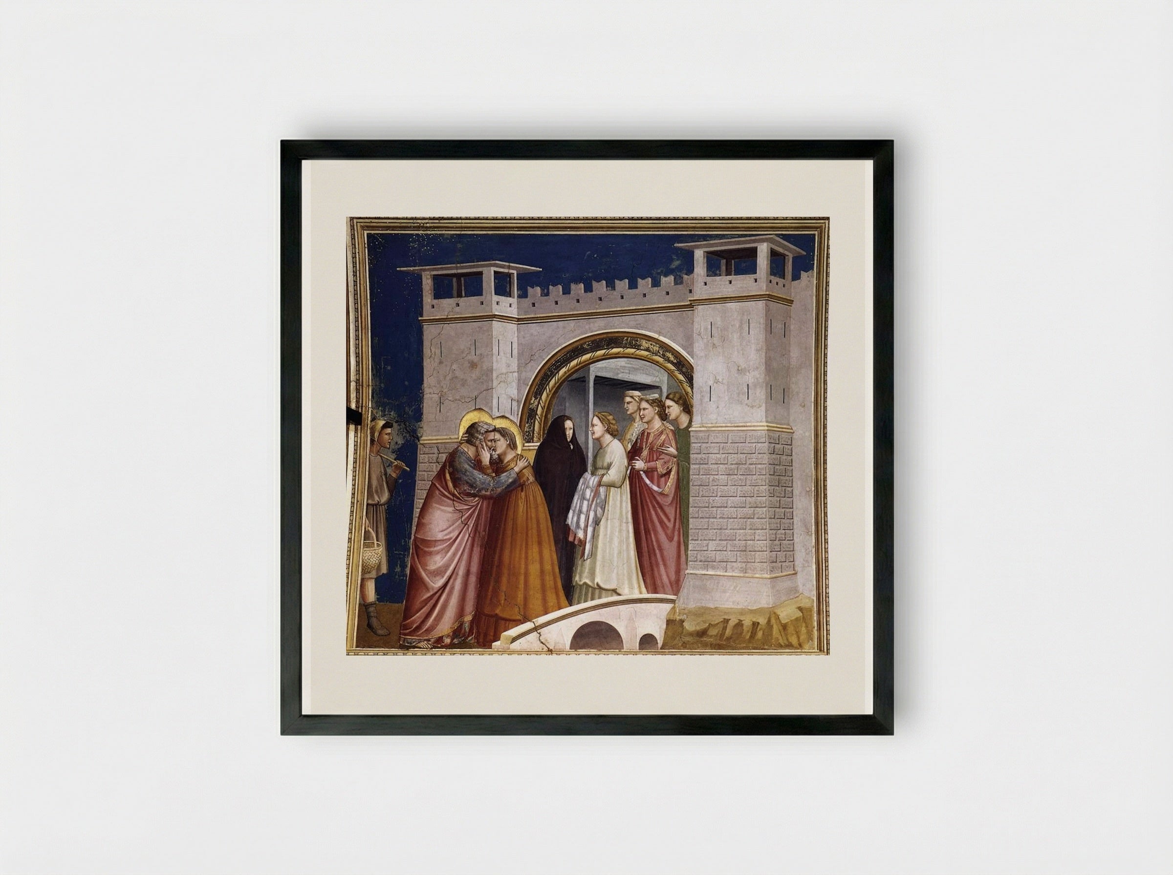 The Meeting at the Golden Gate - Giotto di Bondone - Framed Print Black