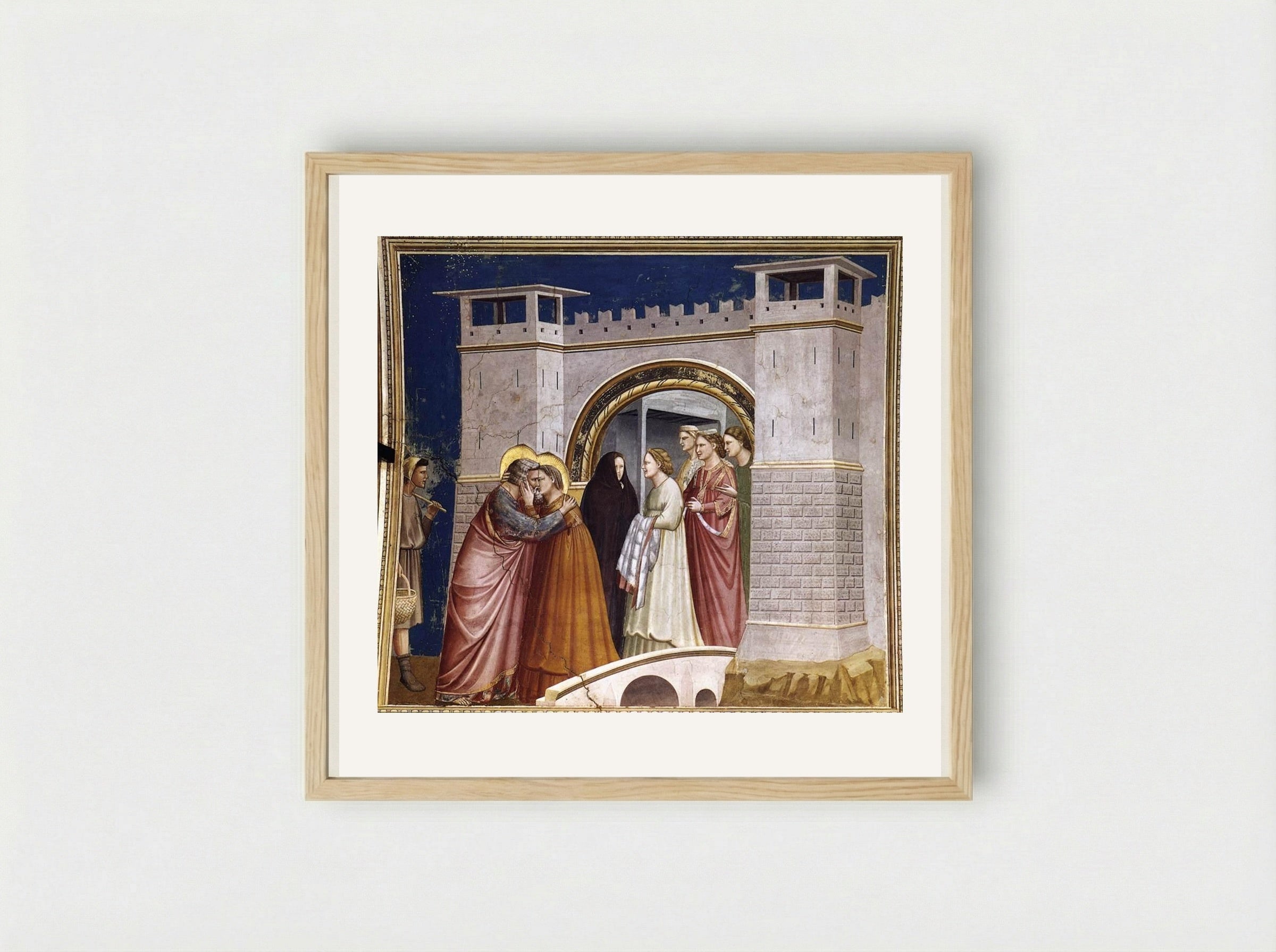 The Meeting at the Golden Gate - Giotto di Bondone - Framed Print Wood