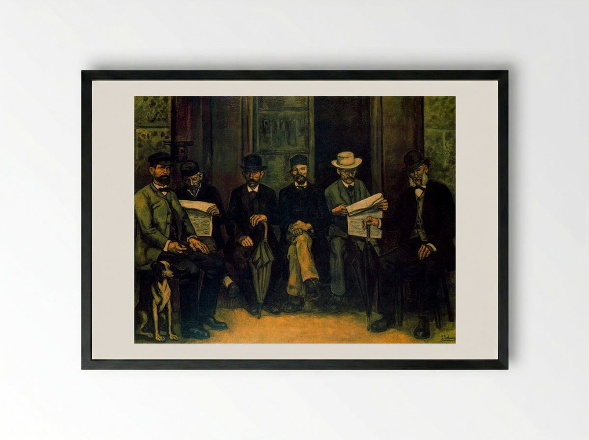 The Meeting at the Pharmacy - José Gutiérrez Solana - Framed Print Black