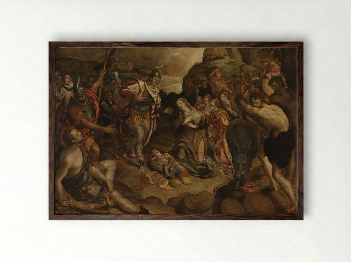 The Meeting of David and Abigail - Christiaen Jansz. van Bieselingen - Framed Print Dark Wood