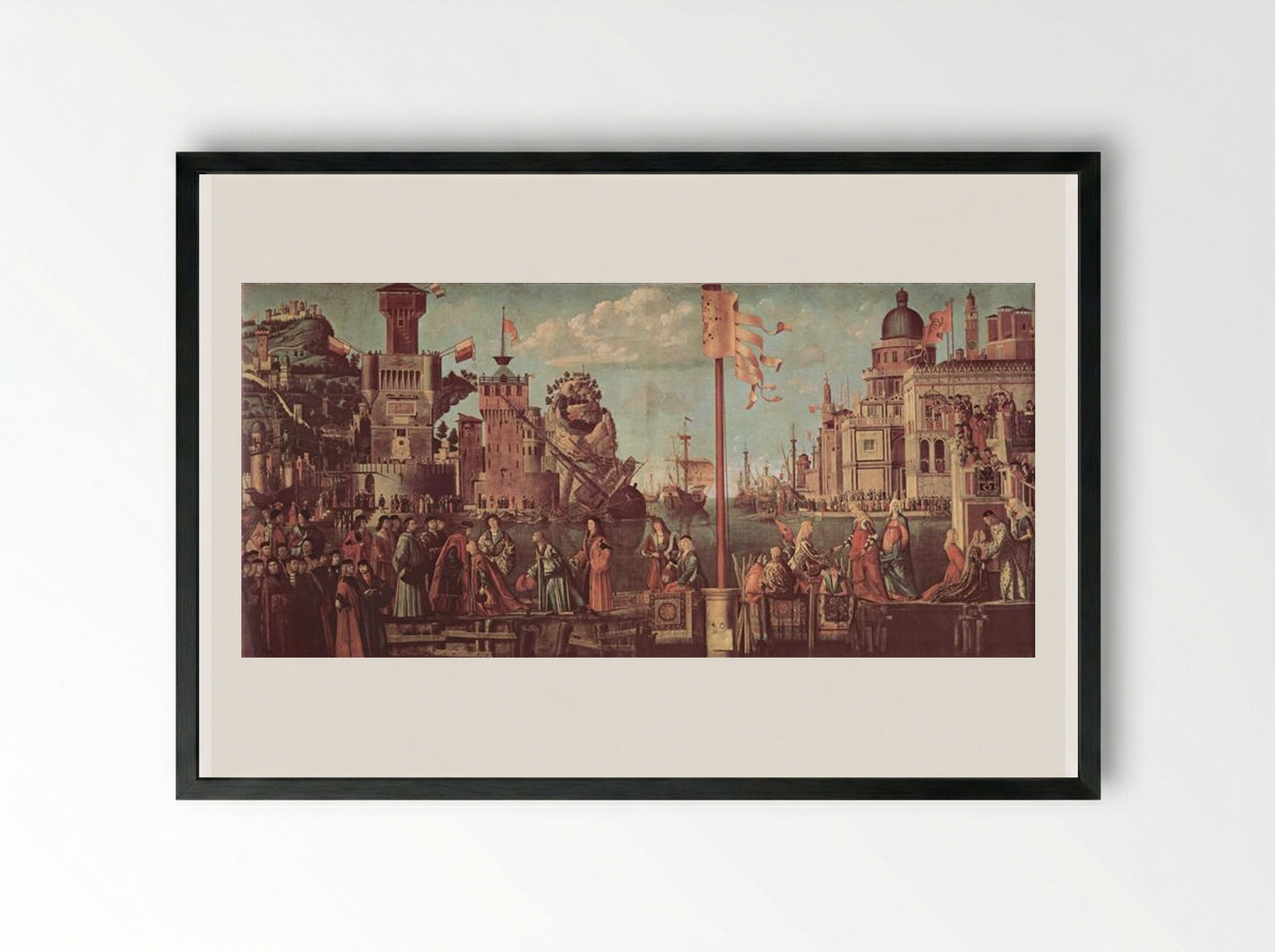 The Meeting of Etherius and Ursula and the Departure of the Pilgrims - Vittore Carpaccio - Framed Print Black