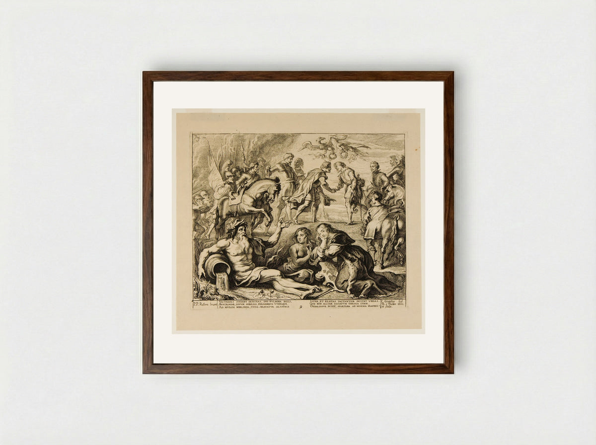 The Meeting of Ferdinand, King of Hungary, and the Cardinal-Infante Ferdinand of Spain at Nördlingen - Theodor van Thulden - Framed Print Dark Wood