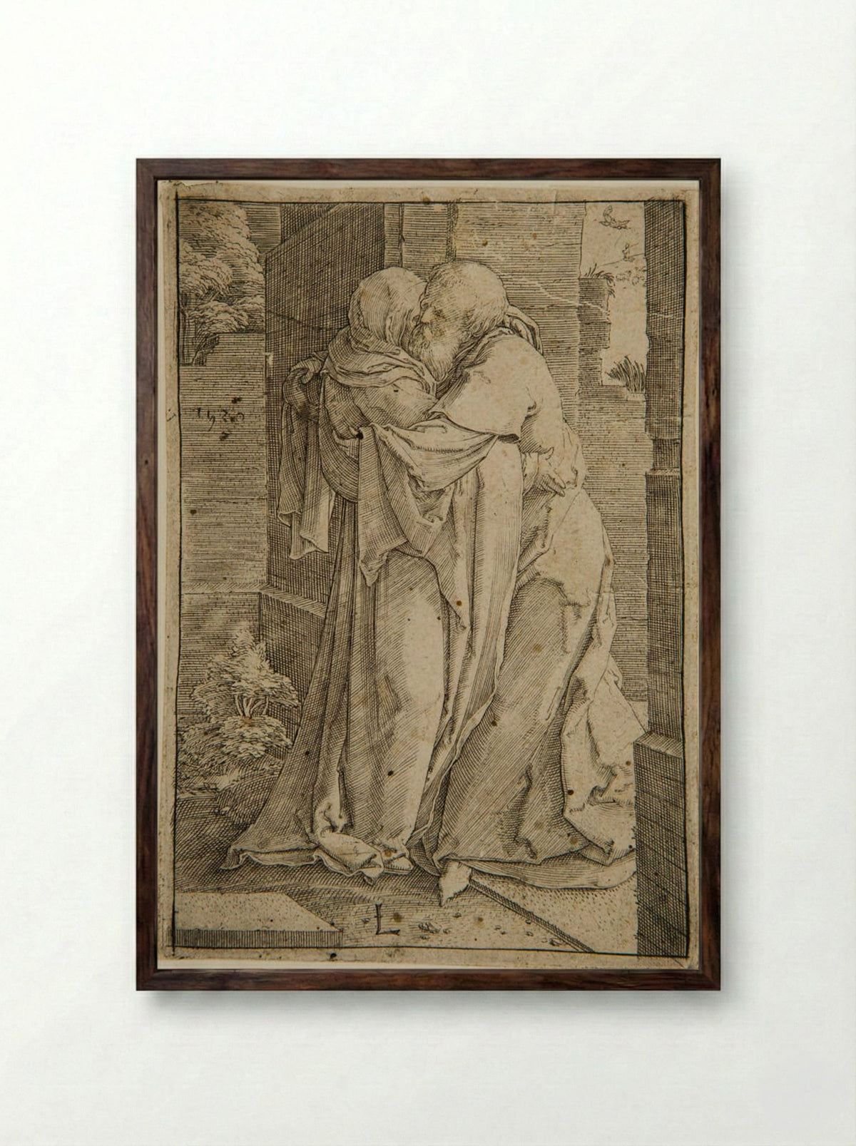The Meeting of Joachim and Anna - Lucas van Leyden - Framed Print Dark Wood