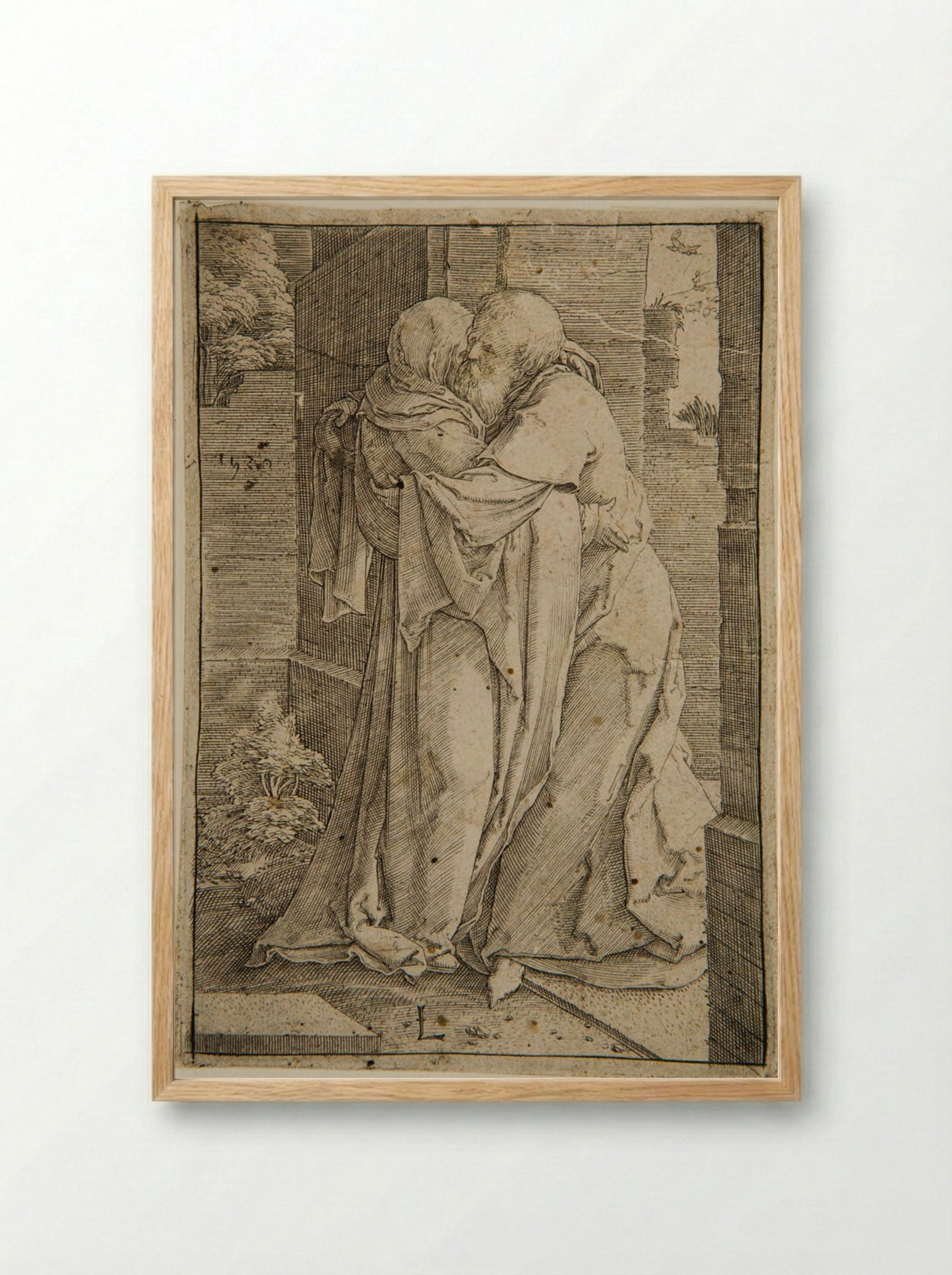 The Meeting of Joachim and Anna - Lucas van Leyden - Framed Print Wood