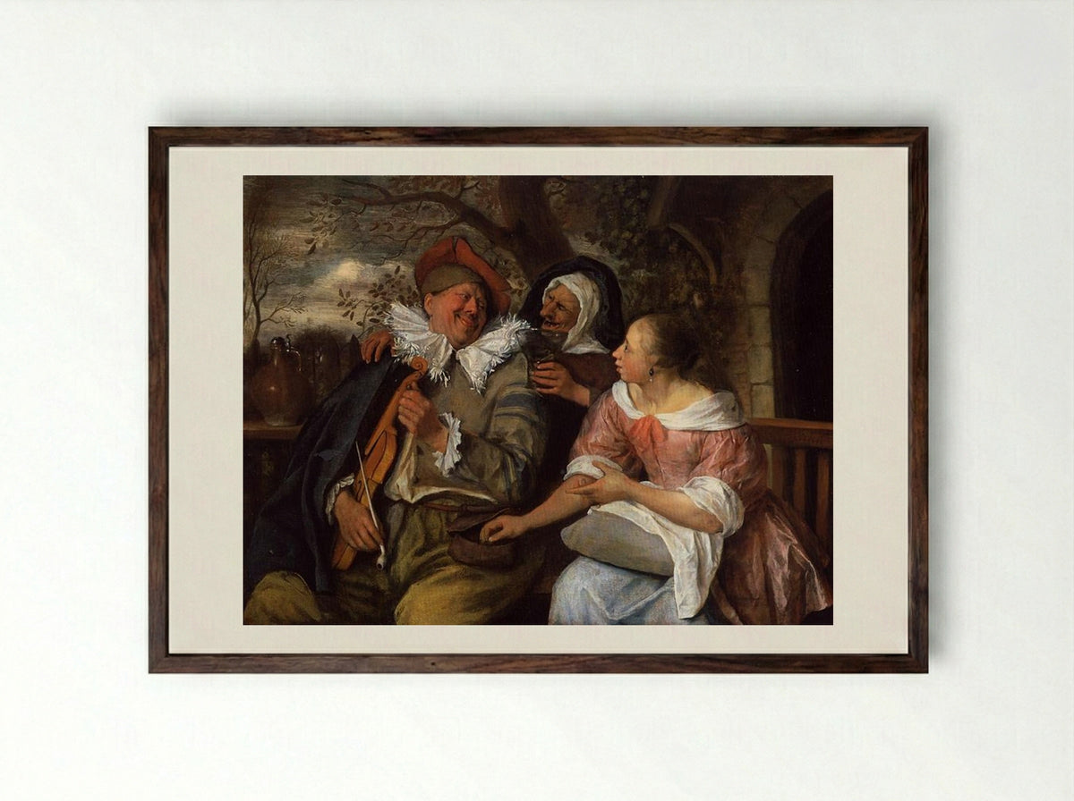 The Merry Threesome - Jan Steen - Framed Print Dark Wood
