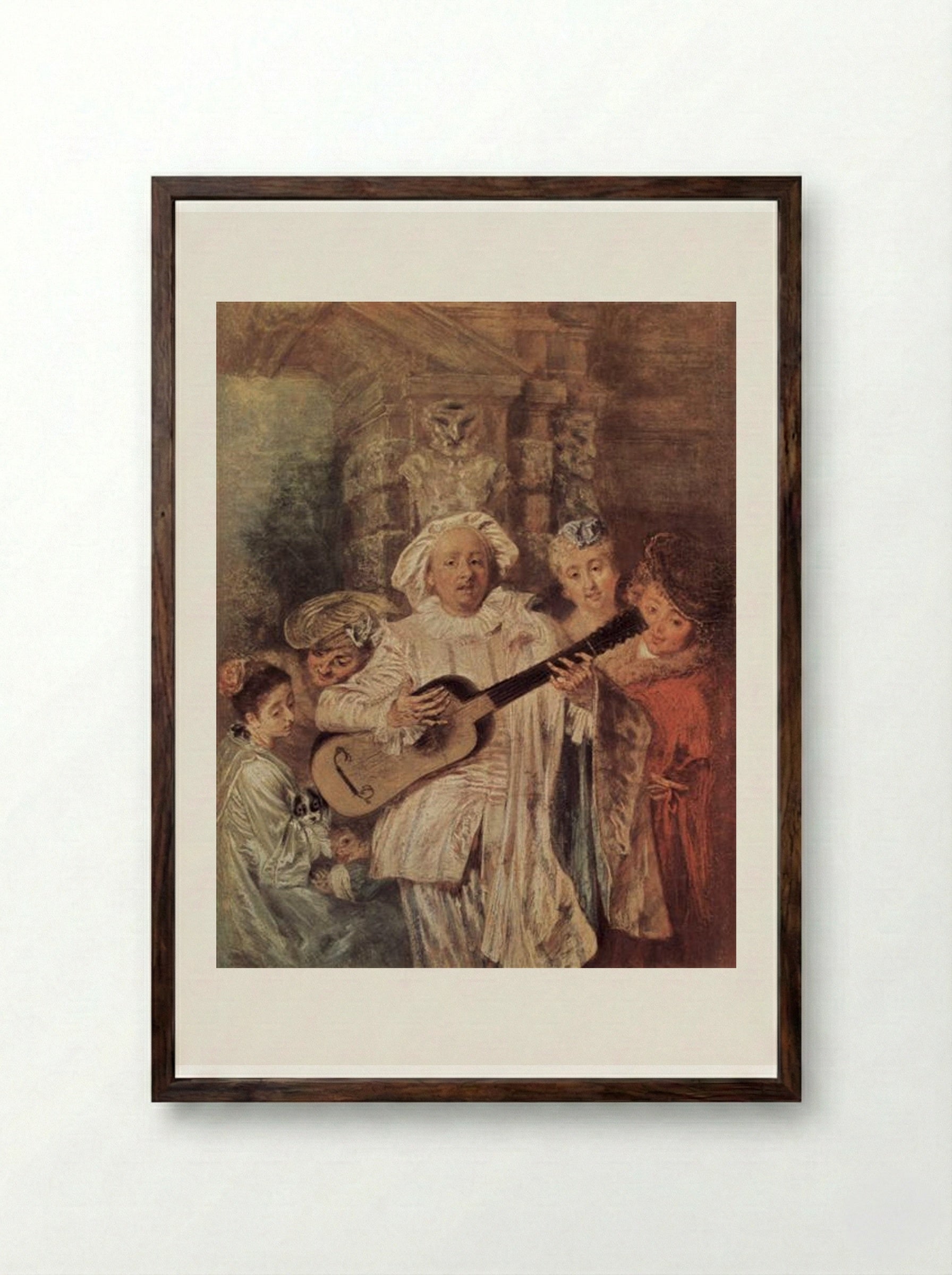 The Mezzetin's Family - Antoine Watteau - Framed Print Dark Wood