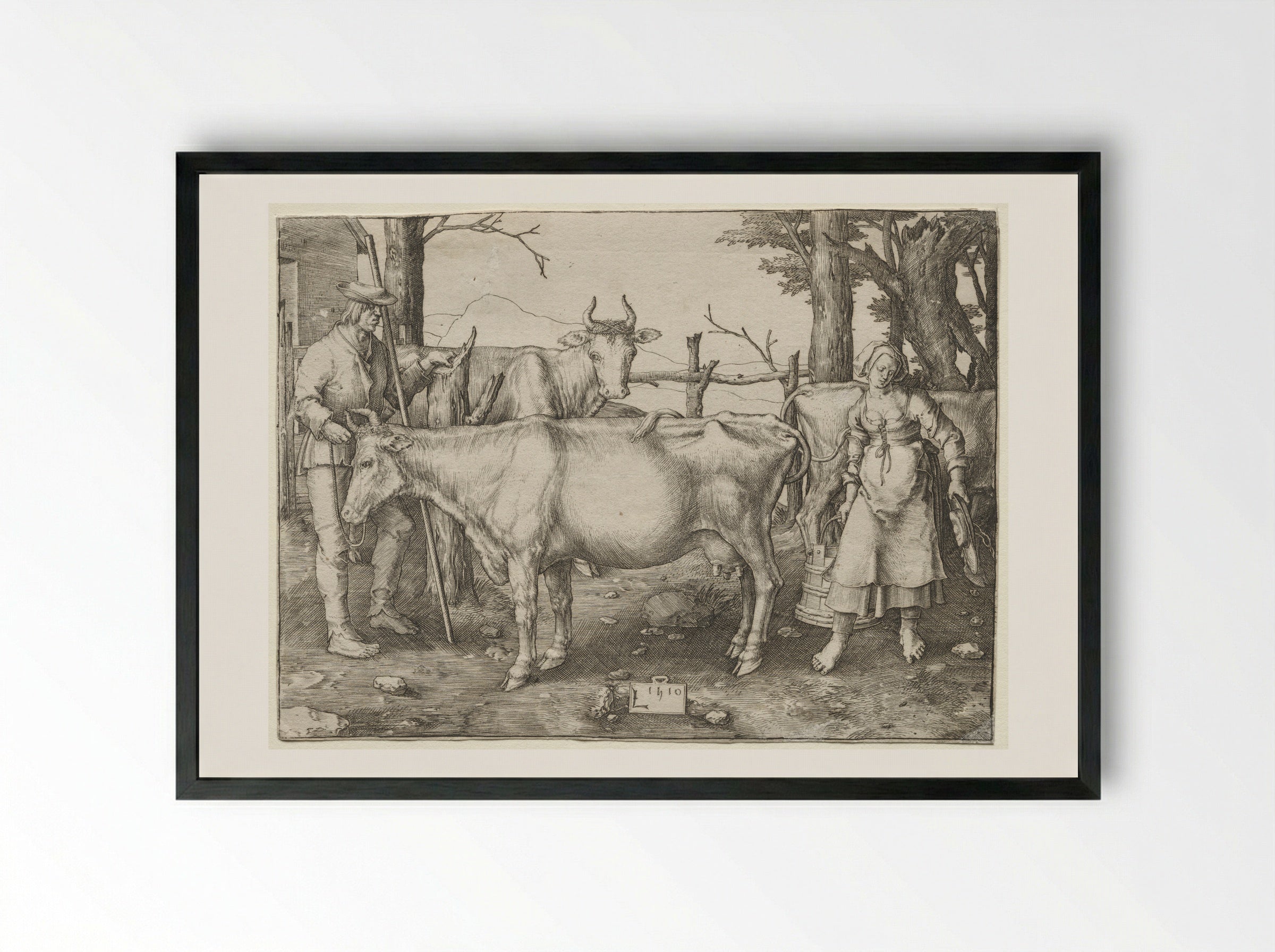 The Milkmaid - Lucas van Leyden - Framed Print Black