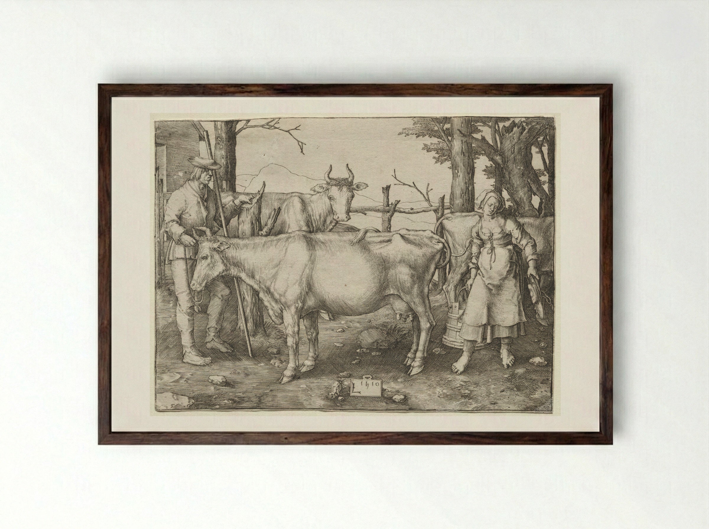 The Milkmaid - Lucas van Leyden - Framed Print Dark Wood