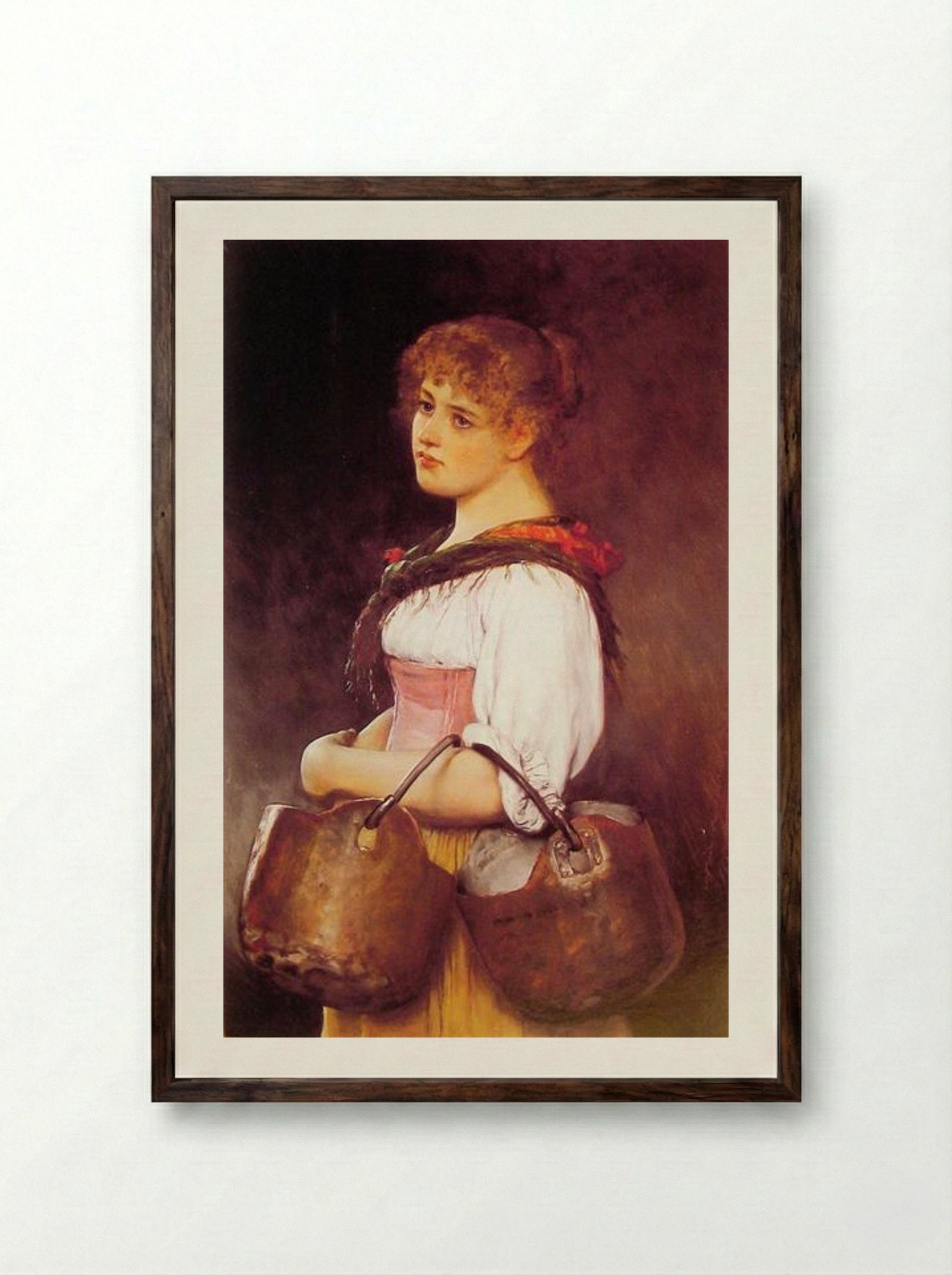 The Milkmaid - Eugene de Blaas - Framed Print Dark Wood