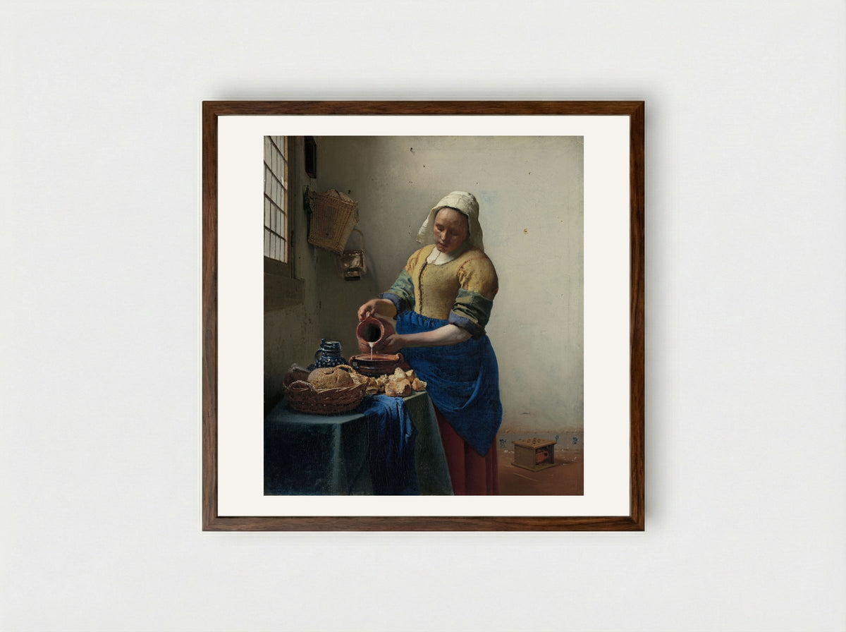 The Milkmaid - Johannes Vermeer - Framed Print Dark Wood