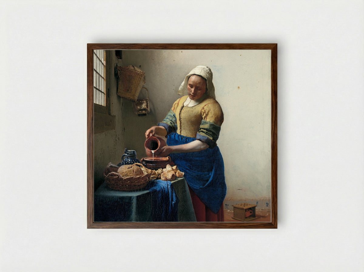 The Milkmaid - Johannes Vermeer - Framed Print Dark Wood