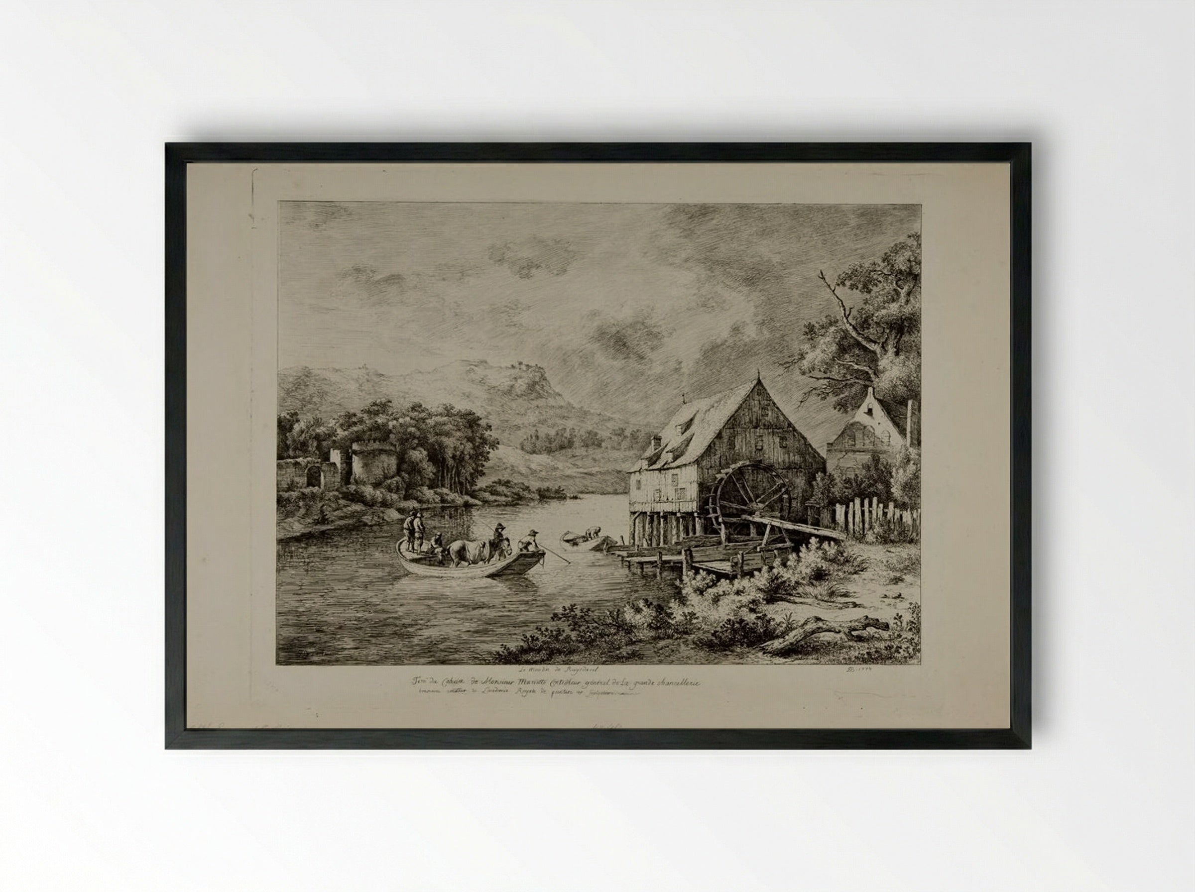 The Mill on the River - Jean-Jacques de Boissieu - Framed Print Black