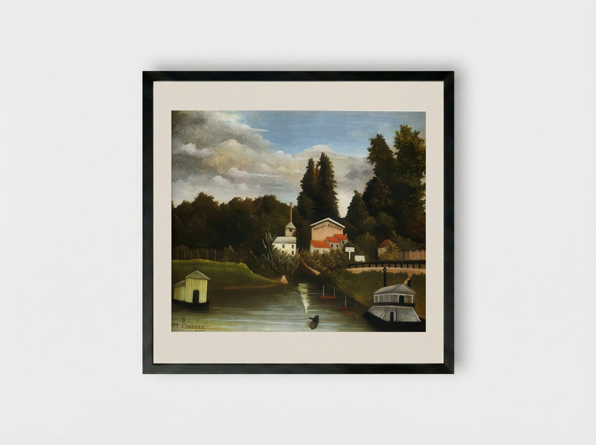 The Mill by Henri Rousseau – Naïve Art Village Landscape Print - Framed Print Black