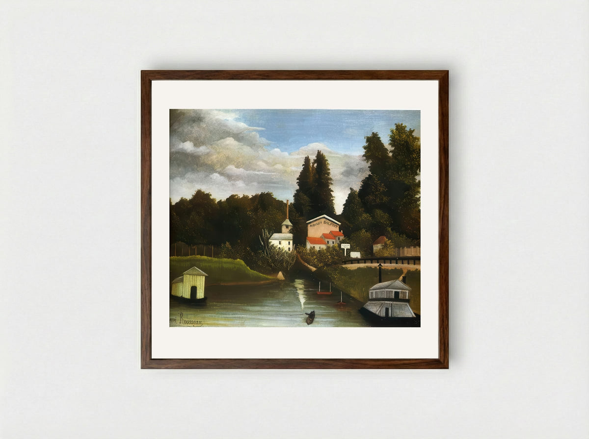 The Mill by Henri Rousseau – Naïve Art Village Landscape Print - Framed Print Dark Wood