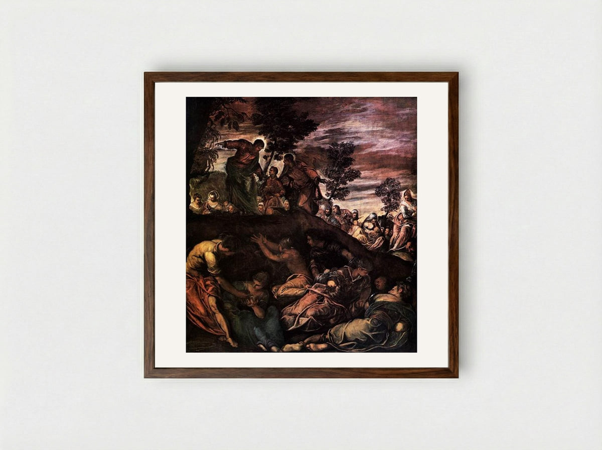 The Miracle of the Loaves and Fishes - Tintoretto - Framed Print Dark Wood