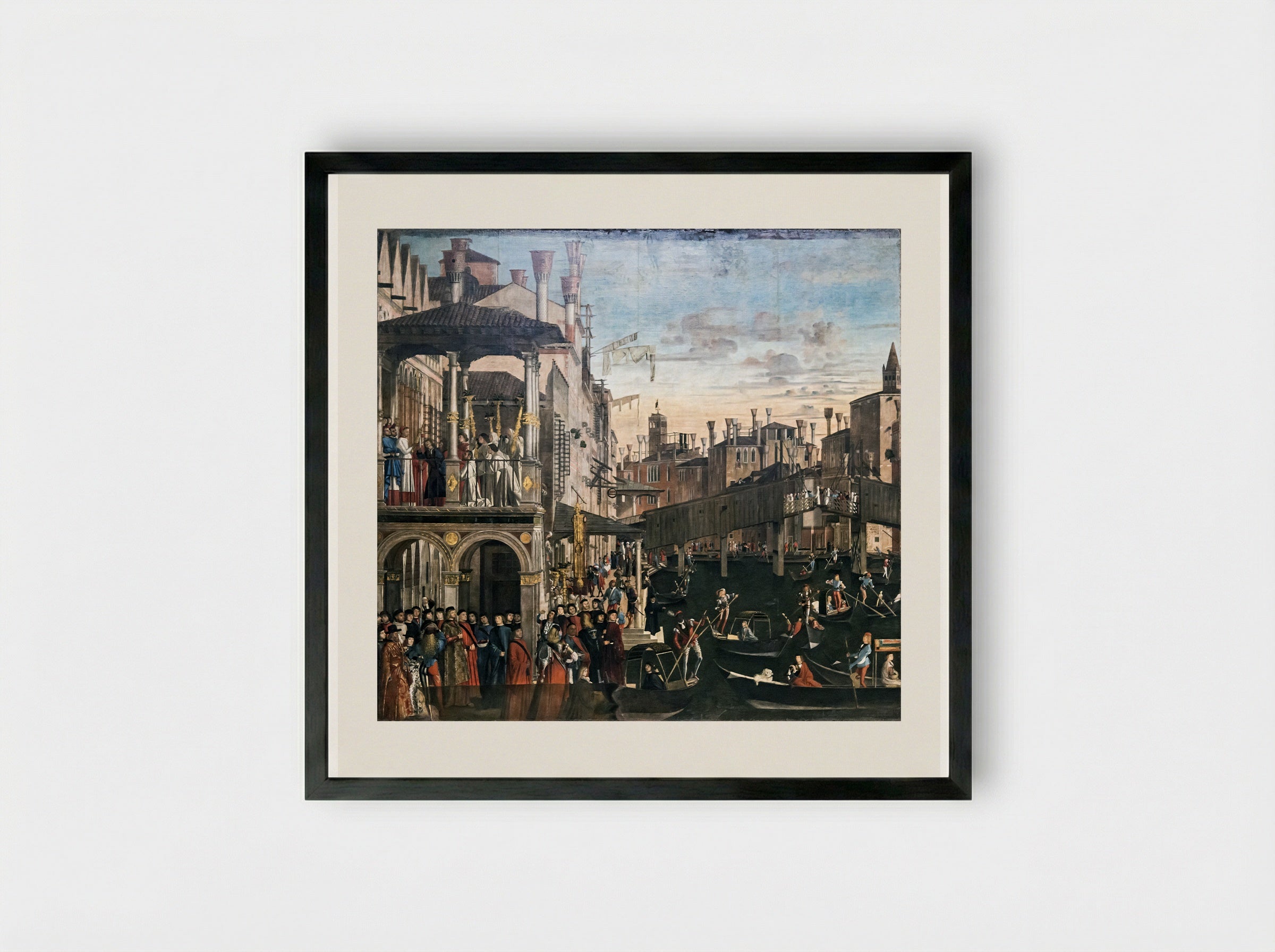 The Miracle of the Relic of the True Cross on the Rialto Bridge - Vittore Carpaccio - Framed Print Black