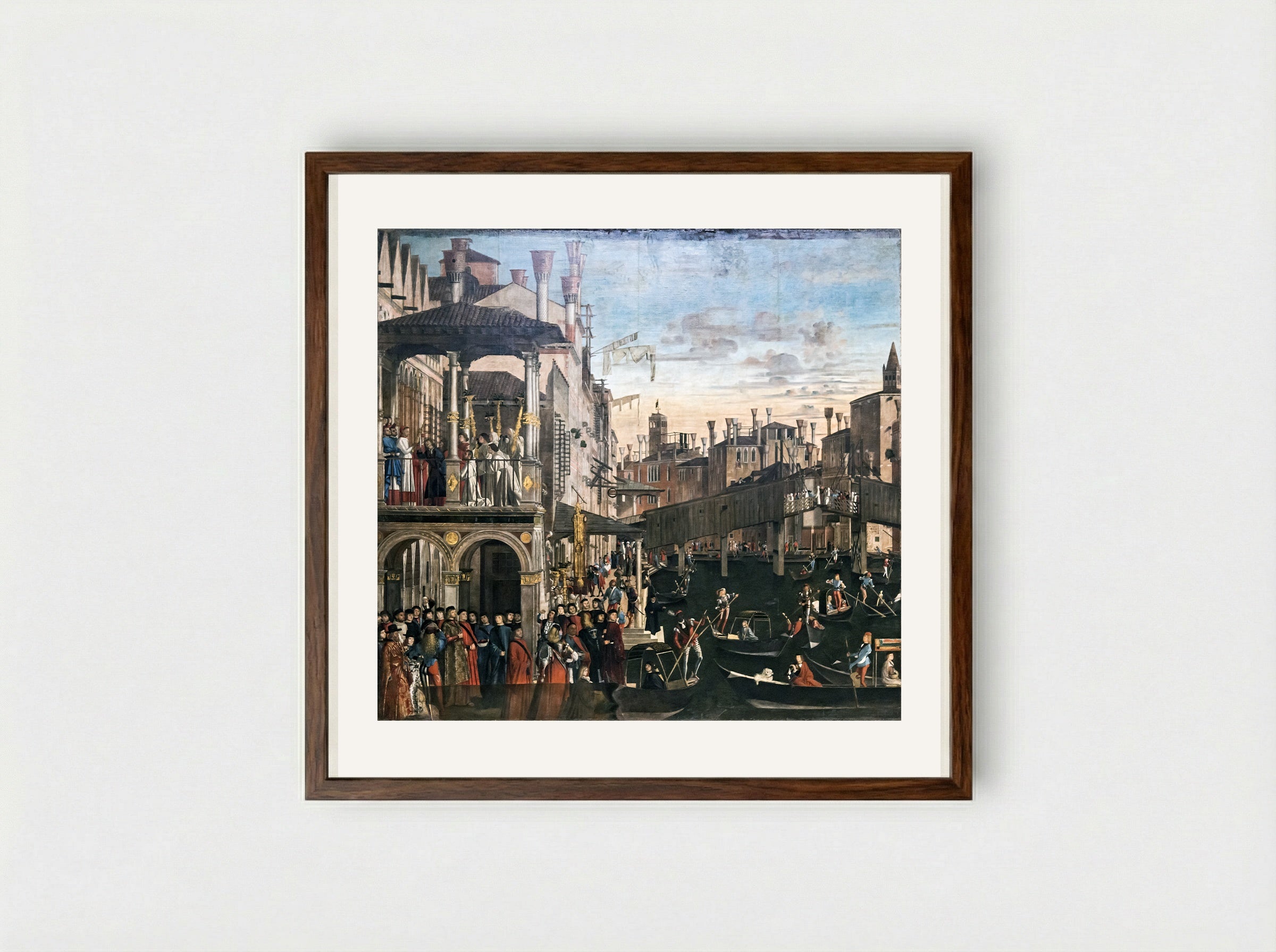 The Miracle of the Relic of the True Cross on the Rialto Bridge - Vittore Carpaccio - Framed Print Dark Wood