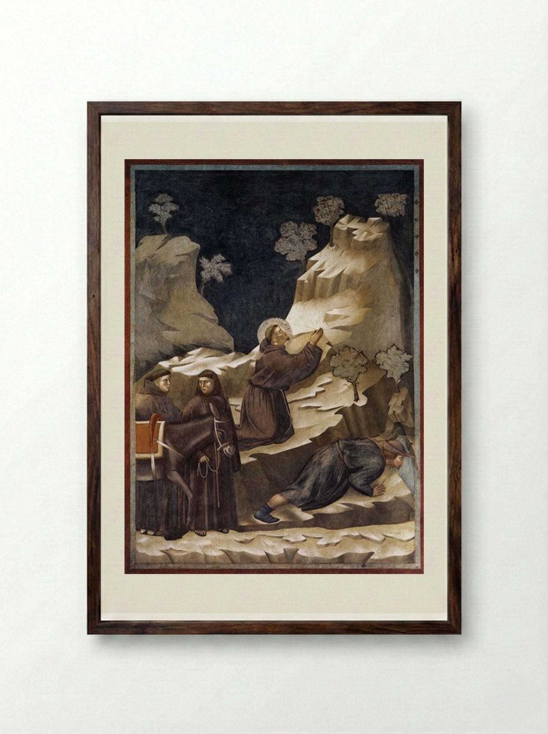 The Miracle of the Spring - Giotto di Bondone - Framed Print Dark Wood
