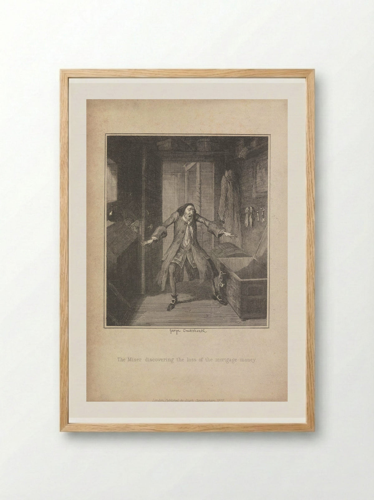 The Miser Discovering the Loss of the Mortgage Money - George Cruikshank - Framed Print Wood