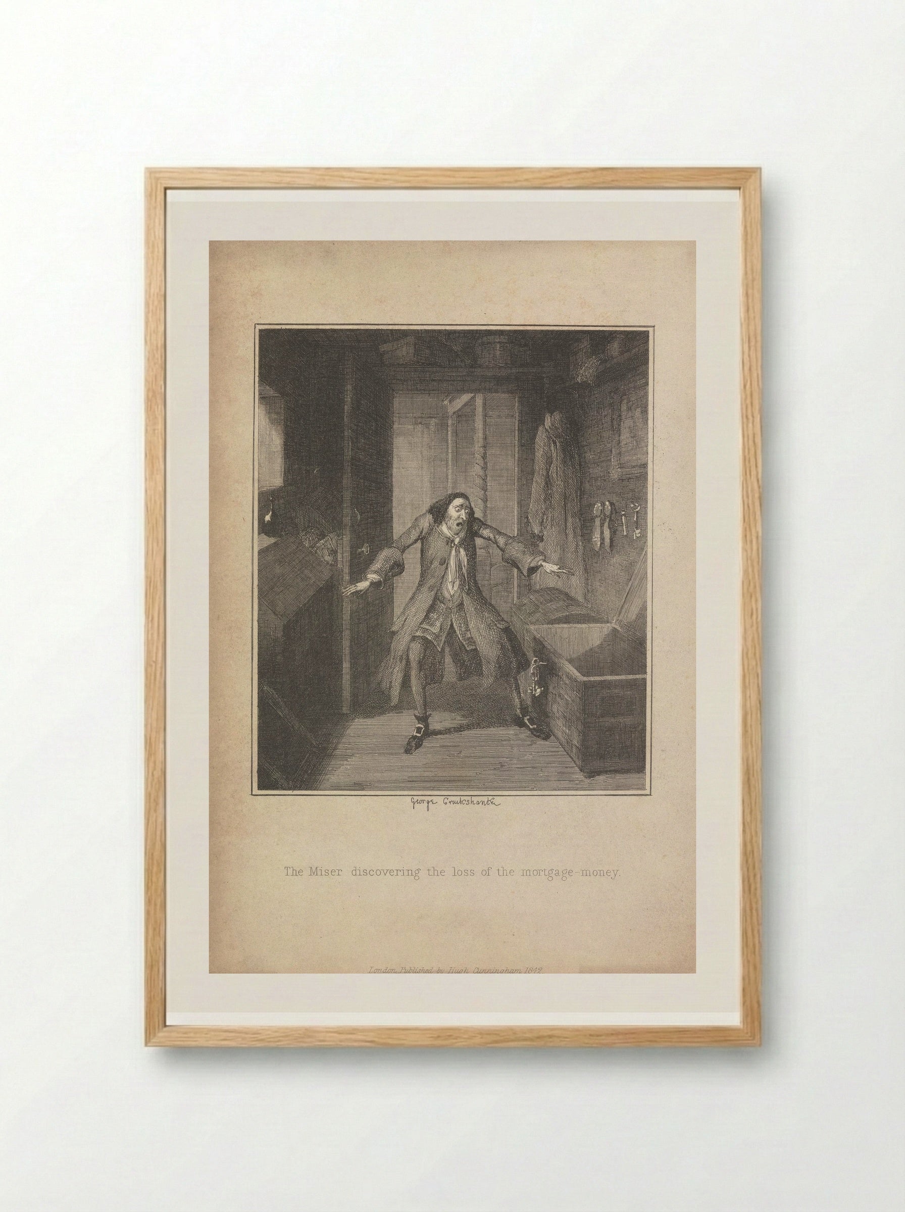 The Miser Discovering the Loss of the Mortgage Money - George Cruikshank - Framed Print Wood